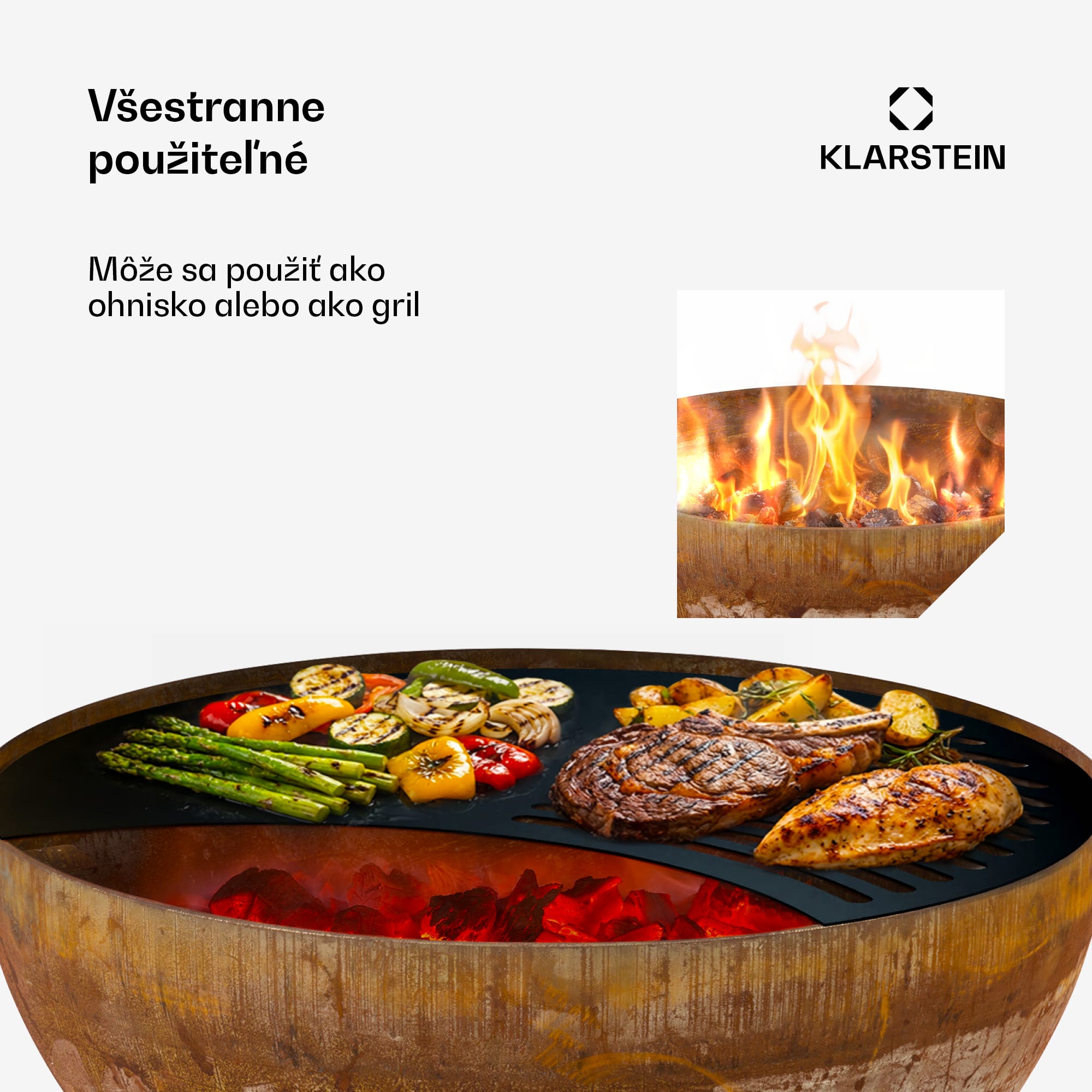 Blumfeldt Savage, ohnisko s grilom, Ø 60,5 cm, oceľ, ochranný kryt, hrdzavá – Obrázok 2