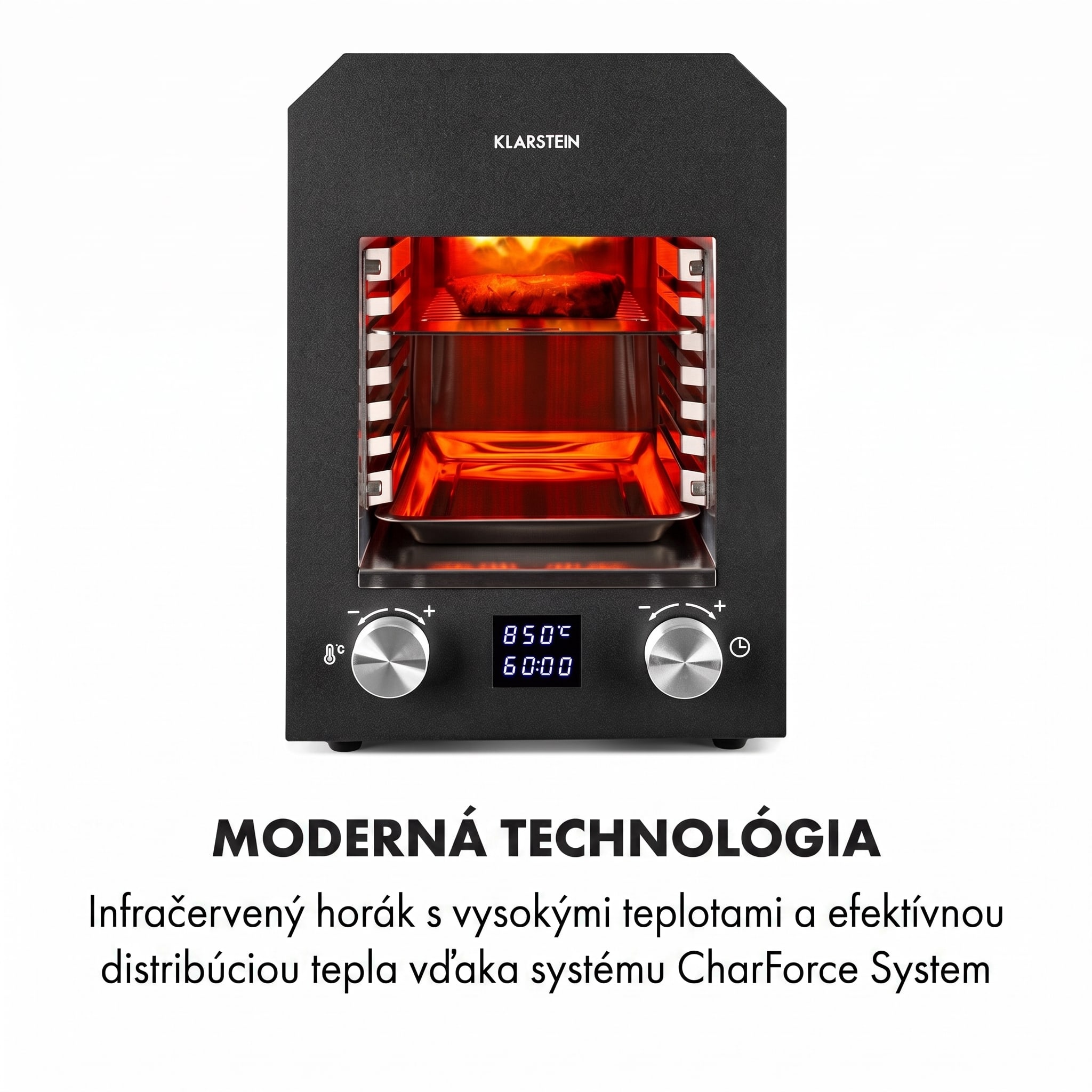 Klarstein Hannibal, vysokoteplotný gril, 2200 W, 850 °C, interiérový, nehrdzavejúca oceľ, čierny – Obrázok 2