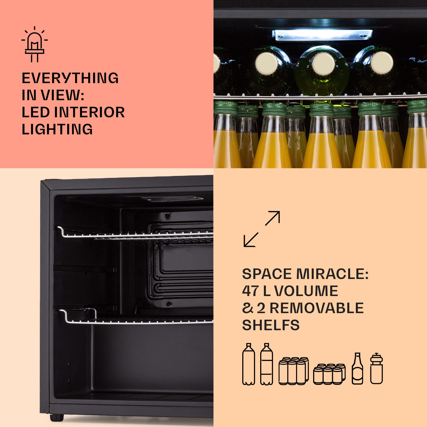 Klarstein Coachella 50 Smart, chladnička, 50 l, funkcia WiFi, podsvietenie, nehrdzavejúca oceľ. – Obrázok 3