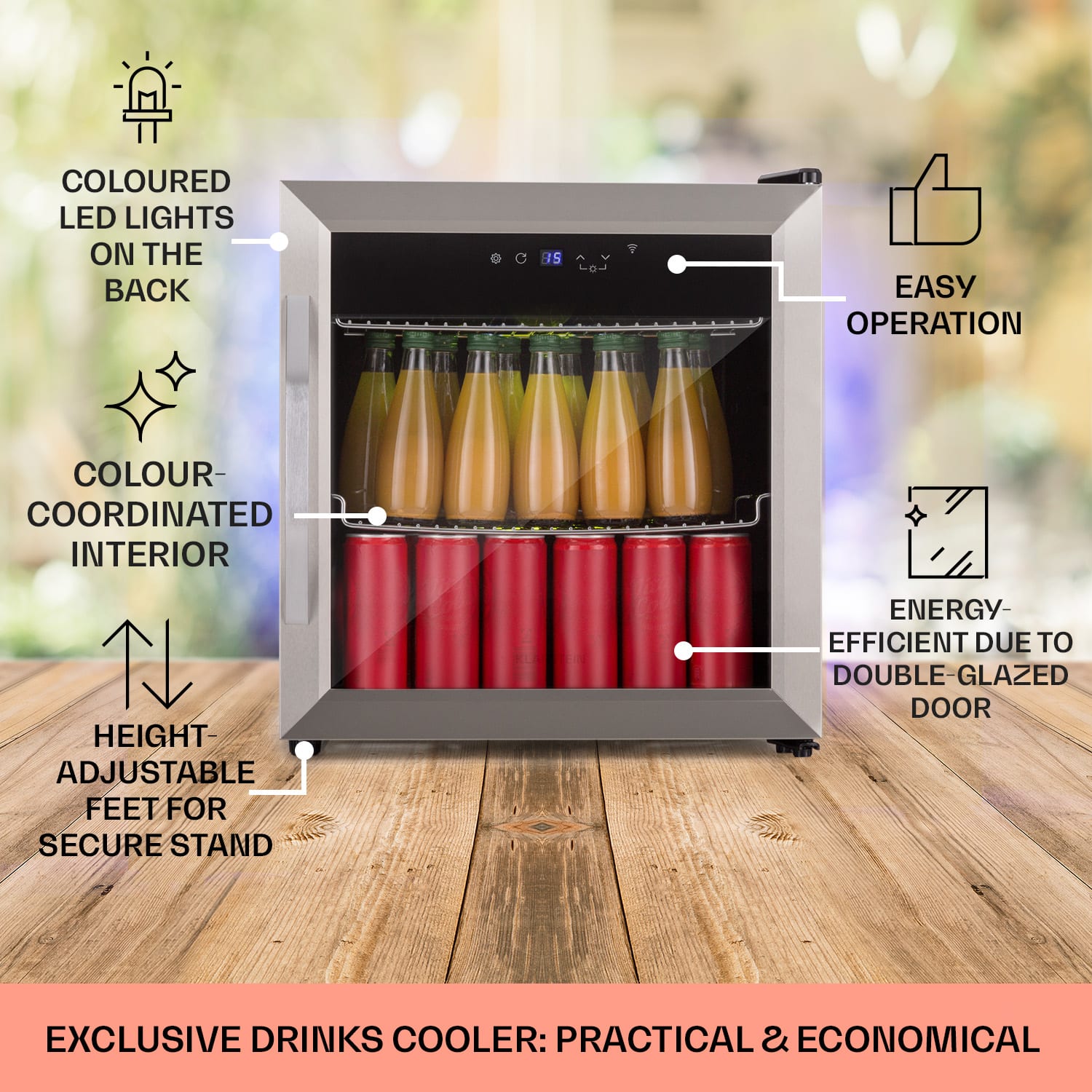 Klarstein Coachella 50 Smart, chladnička, 50 l, funkcia WiFi, podsvietenie, nehrdzavejúca oceľ. – Obrázok 4