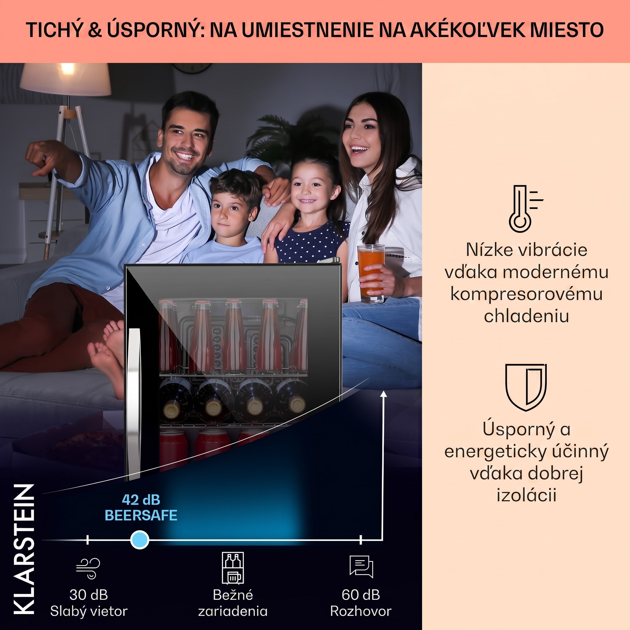 Klarstein Beersafe M Onyx, chladnička, energet. trieda C, LED, 2 kovové police, sklenené dvierka – Obrázok 2