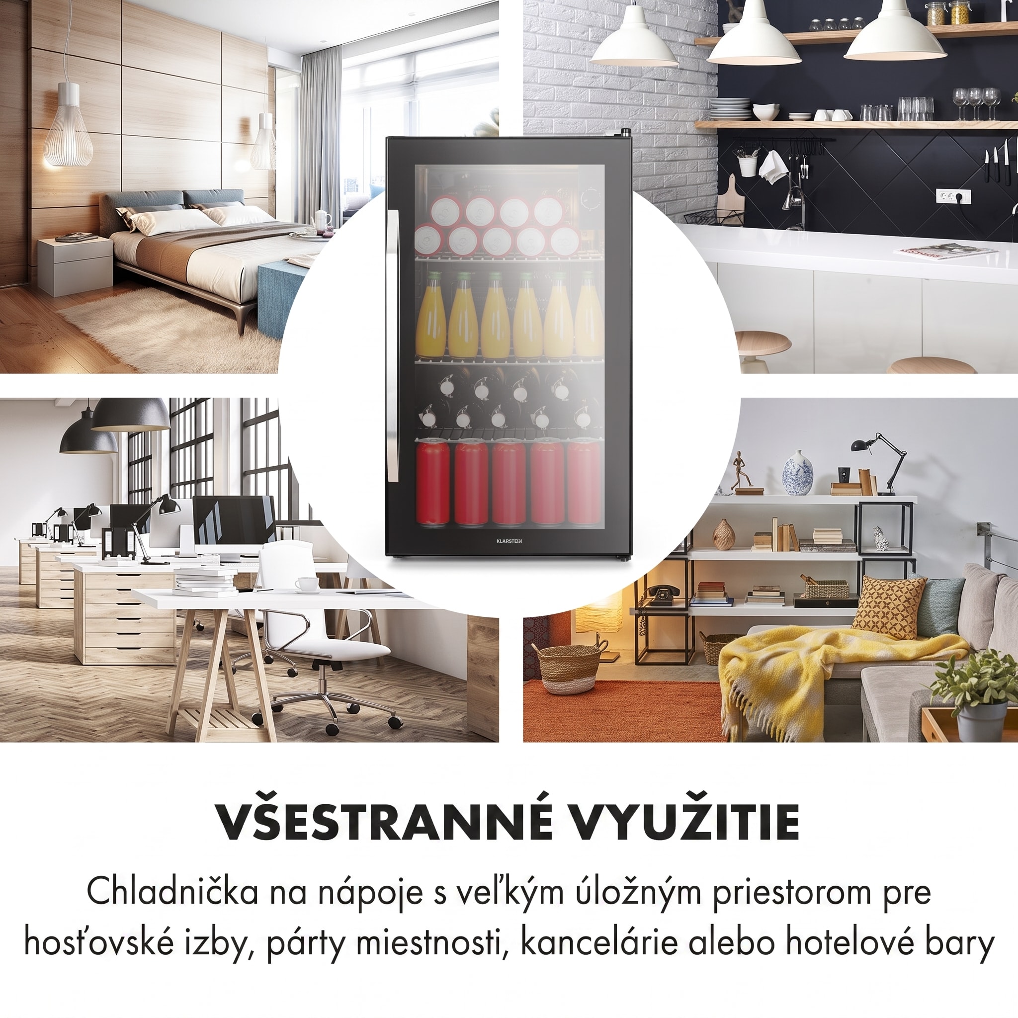 Klarstein Beersafe XXL Onyx, chladnička, energet. trieda E, 3 kovové police, panoramatické sklenené dvierka