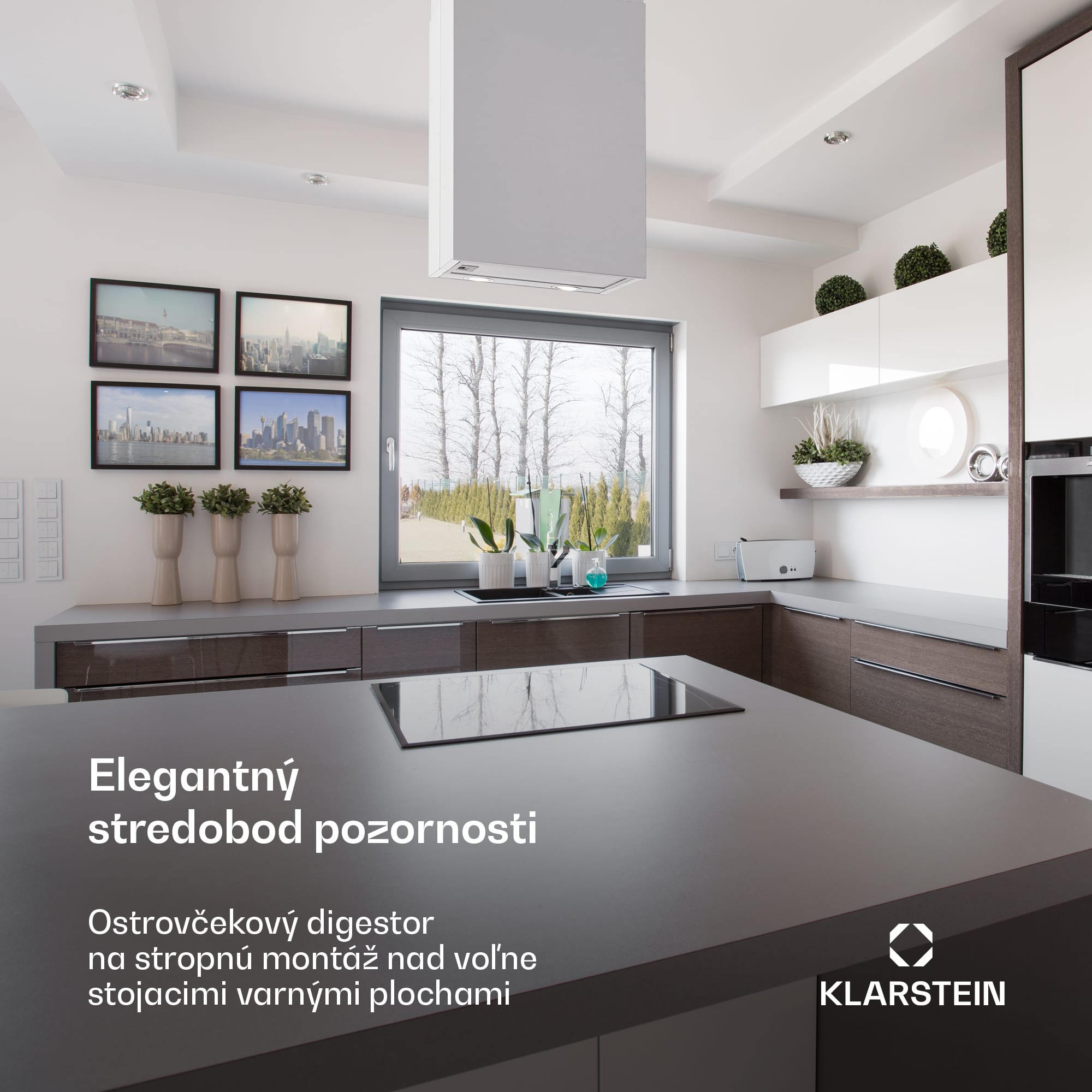 Klarstein Structura, digestor, 41 cm, ostrovčekový, 624 m³/h, A, LED, nehrdzaejúca oceľ, strieborný
