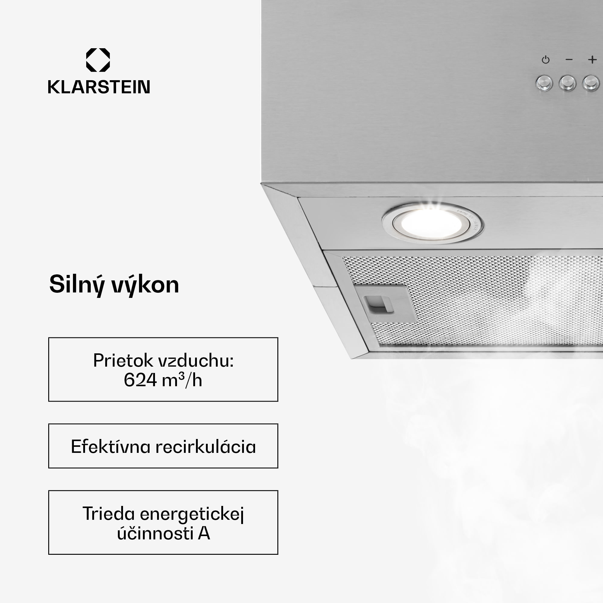 Klarstein Structura, digestor, 41 cm, ostrovčekový, 624 m³/h, A, LED, nehrdzaejúca oceľ, strieborný – Obrázok 2