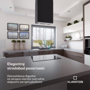 Klarstein Structura, digestor, 41 cm, ostrovčekový, 624 m³/h, A, LED, nehrdzaejúca oceľ, čierny