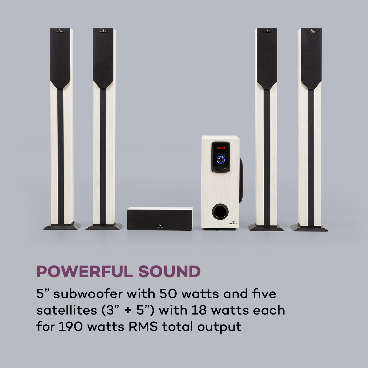 Auna Areal Elegance 5.1-kanálový surround systém 190W RMS BT USB SD AUX diaľkové ovládanie – Obrázok 3