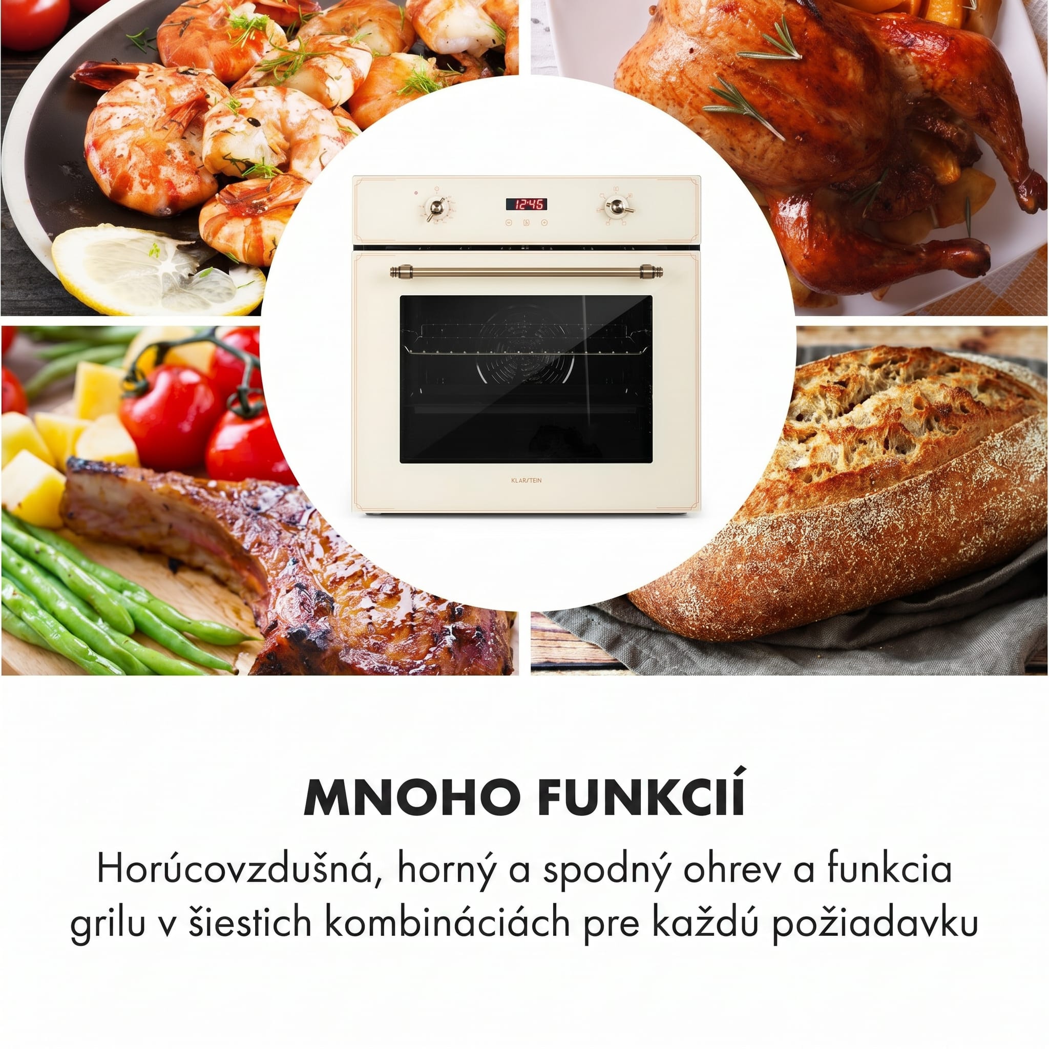 Klarstein Elizabeth, vstavaná rúra, retro dizajn, 6 funkcií, 50 – 250 °C, krémová – Obrázok 2