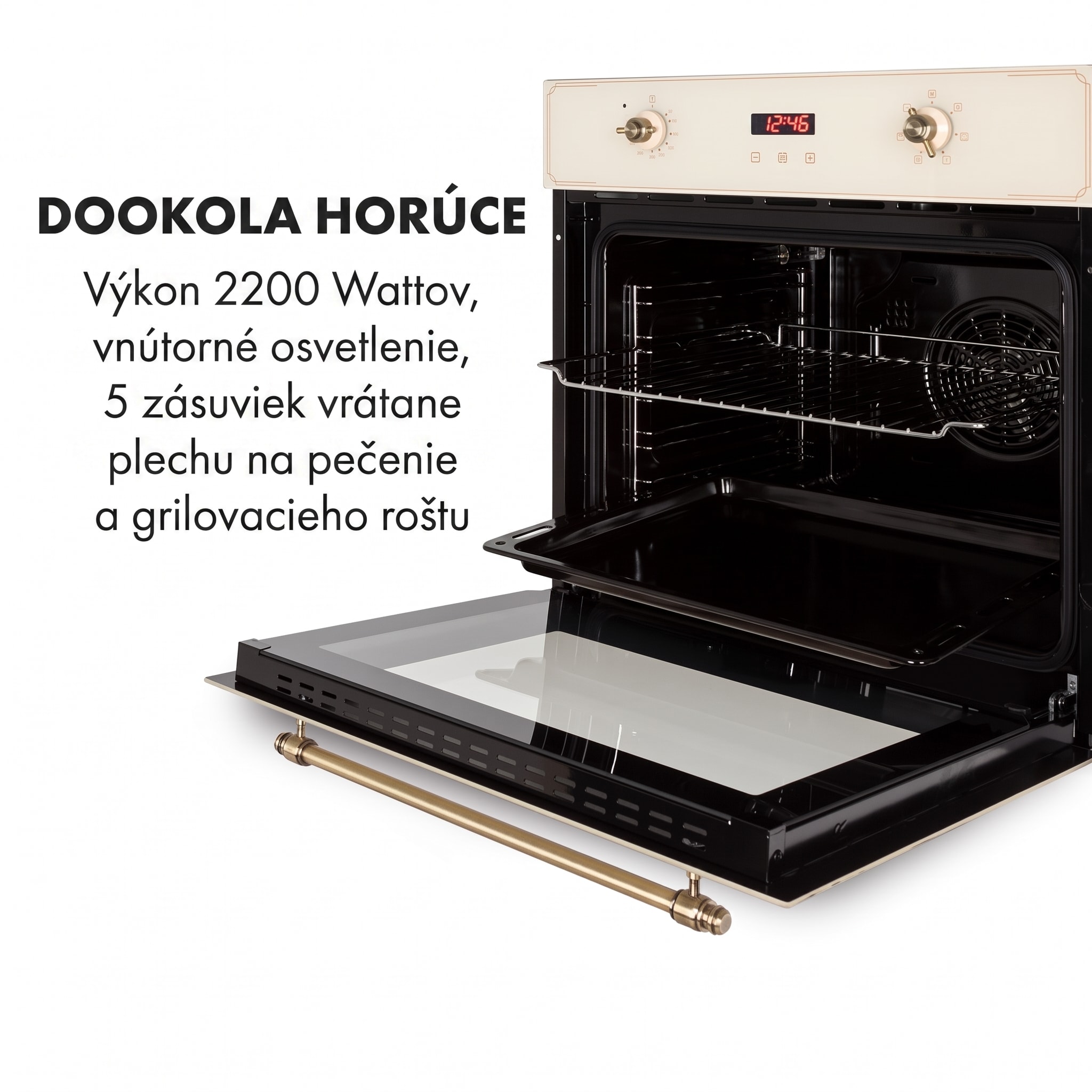 Klarstein Elizabeth, vstavaná rúra, retro dizajn, 6 funkcií, 50 – 250 °C, krémová – Obrázok 4