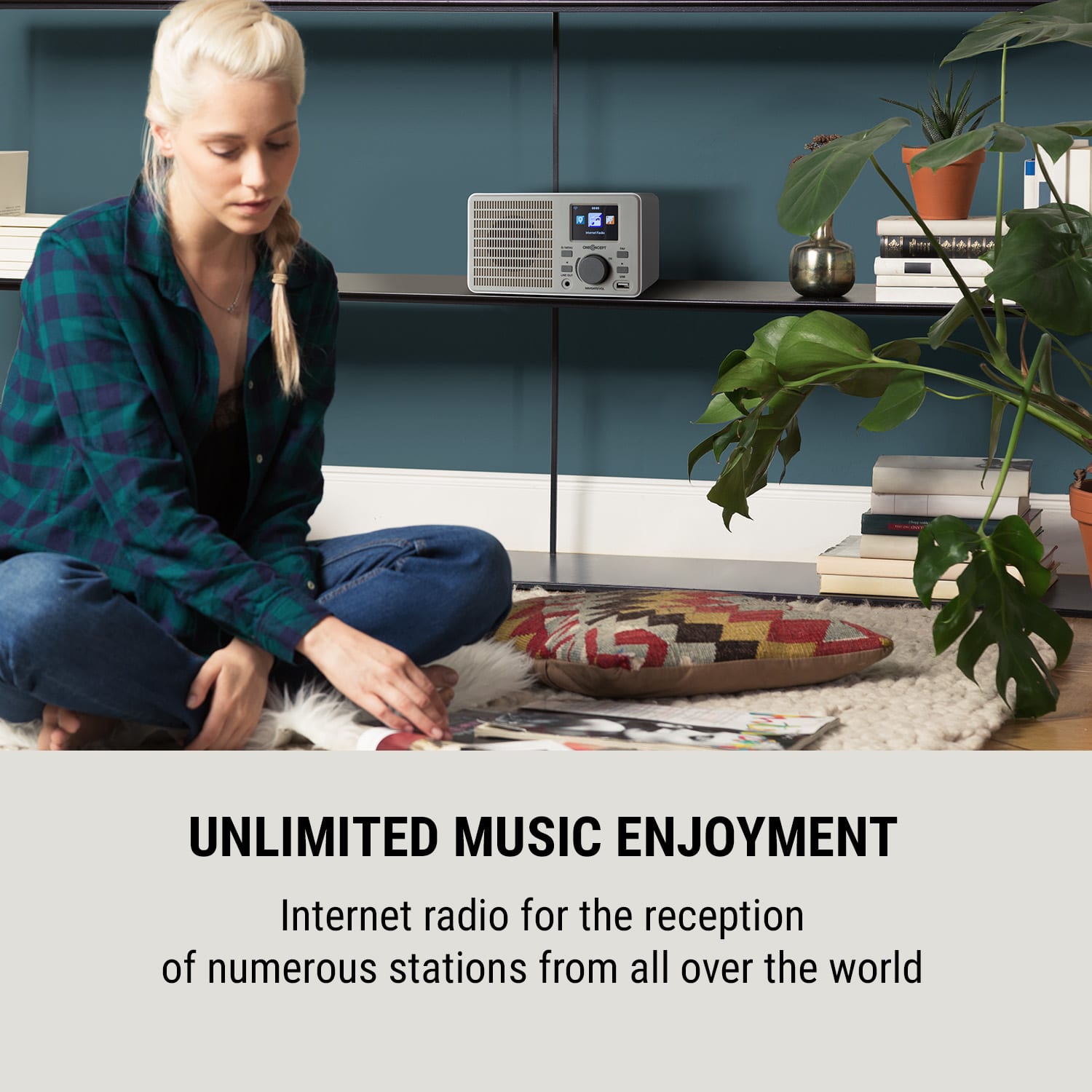 OneConcept TuneUp, internetové rádio, 5 W, WLAN, USB, HCC displej, linkový výstup, biele