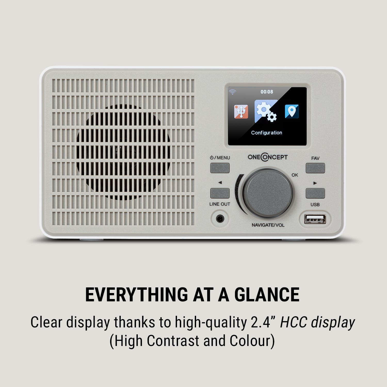 OneConcept TuneUp, internetové rádio, 5 W, WLAN, USB, HCC displej, linkový výstup, biele – Obrázok 2