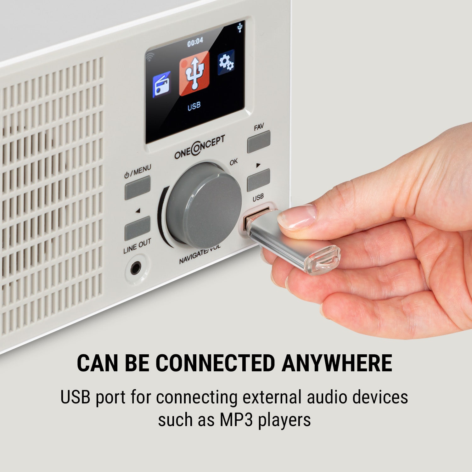 OneConcept TuneUp, internetové rádio, 5 W, WLAN, USB, HCC displej, linkový výstup, biele – Obrázok 4
