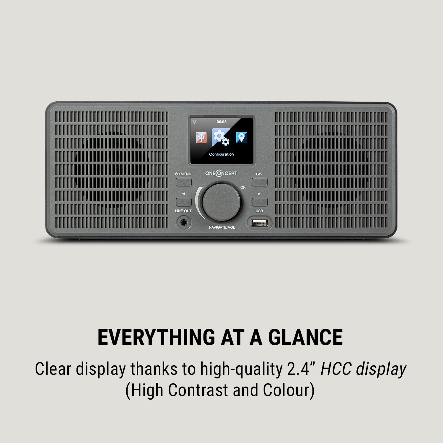 OneConcept TuneUp ST, internetové rádio, 10 W, WLAN, USB, HCC, linkový výstup, tmavosivé – Obrázok 2
