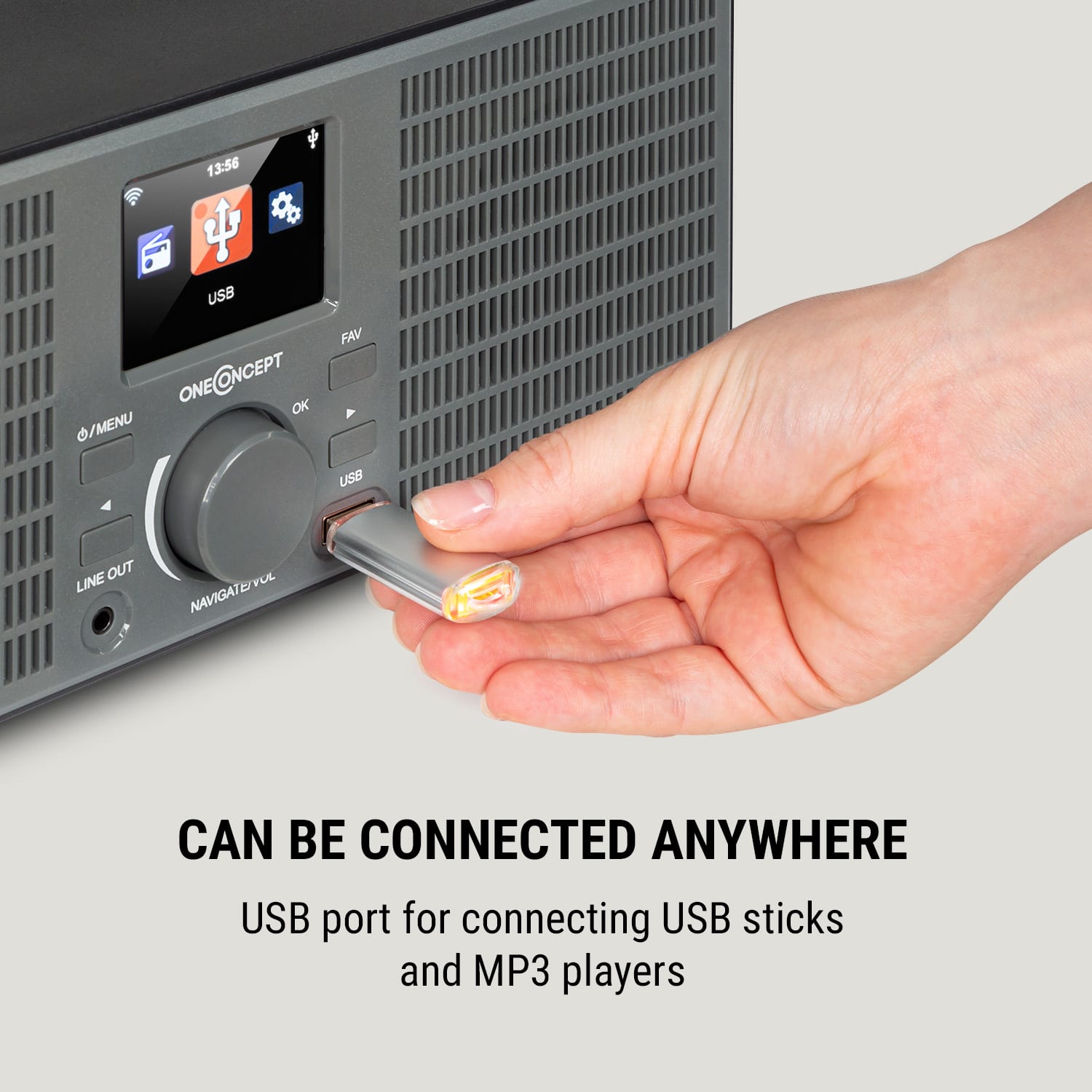 OneConcept TuneUp ST, internetové rádio, 10 W, WLAN, USB, HCC, linkový výstup, tmavosivé – Obrázok 4