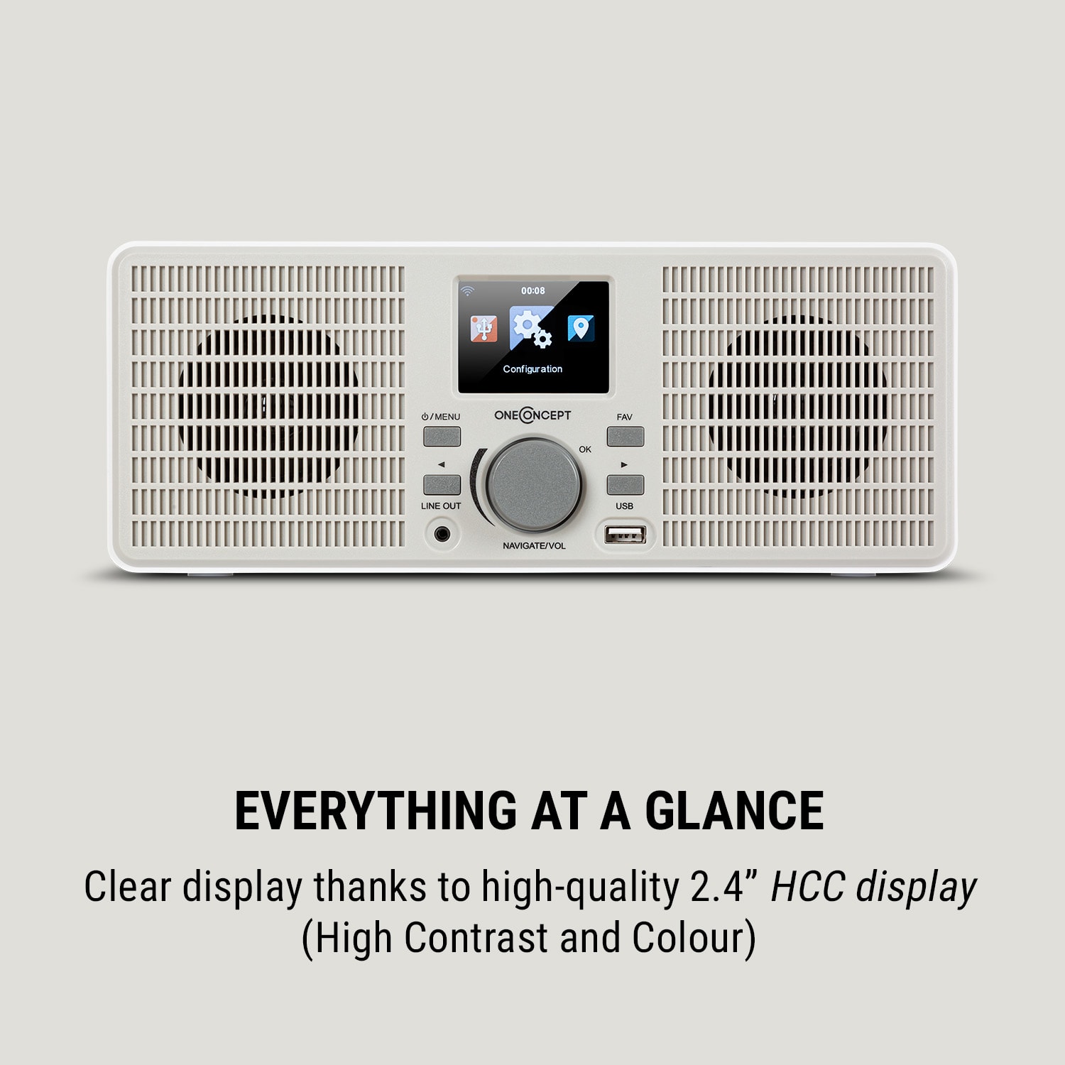 OneConcept TuneUp ST, internetové rádio, 10 W, WLAN, USB, HCC, linkový výstup, biele – Obrázok 2