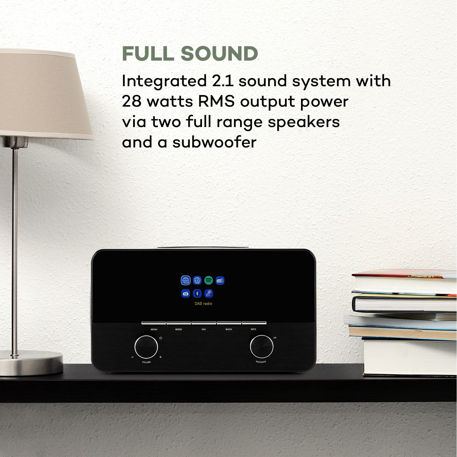 Auna Connect 150 SE, 2.1 internetové rádio, DAB/DAB+/PLL-FM, BT, Spotify, BT, čierne – Obrázok 2