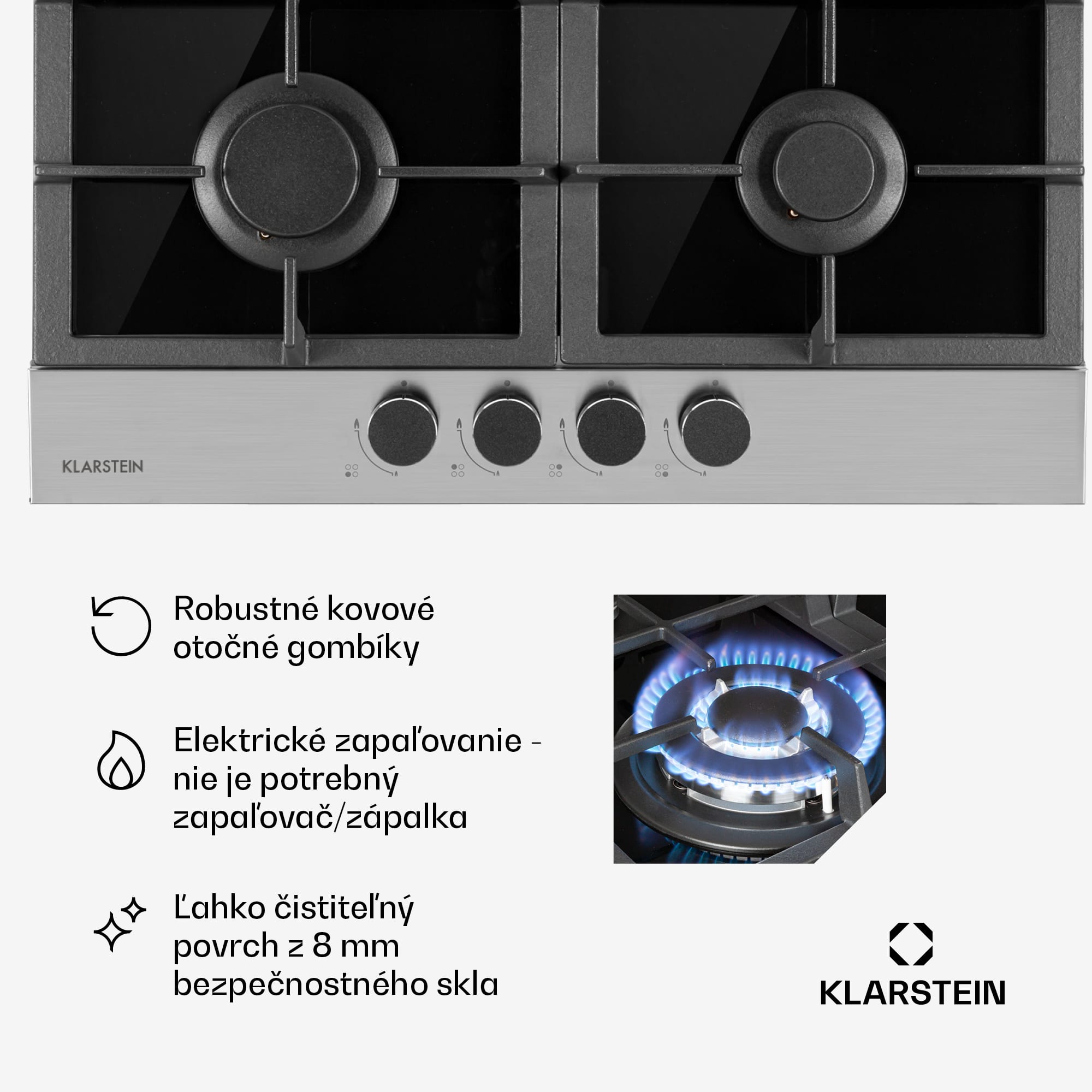Klarstein Alchemist 4-zónová plynová varná doska s hliníkovými horákmi, čierna sklokeramika – Obrázok 4