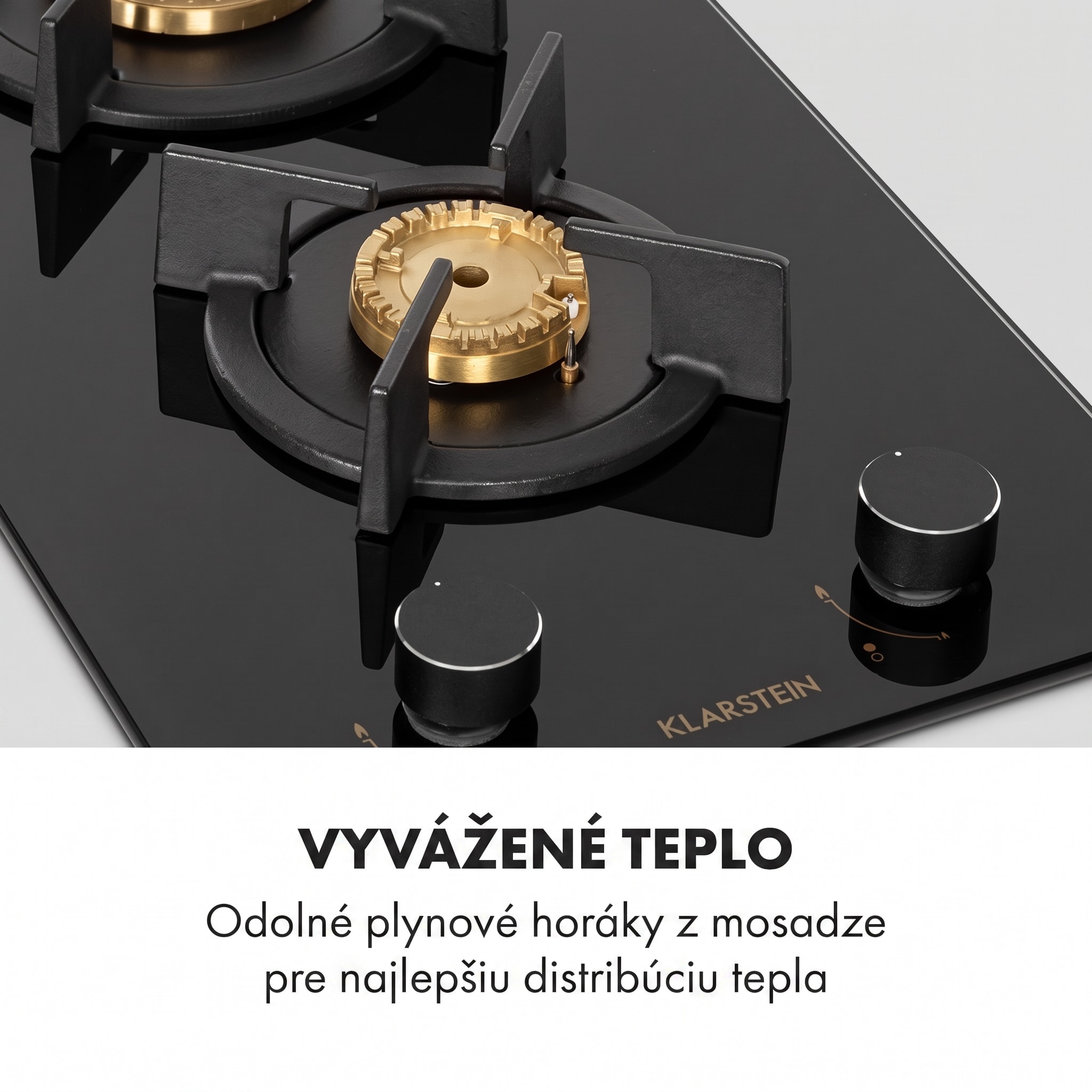Klarstein Goldflame Domino, plynová varná doska, 2 mosadzné horáky, sklokeramika – Obrázok 2