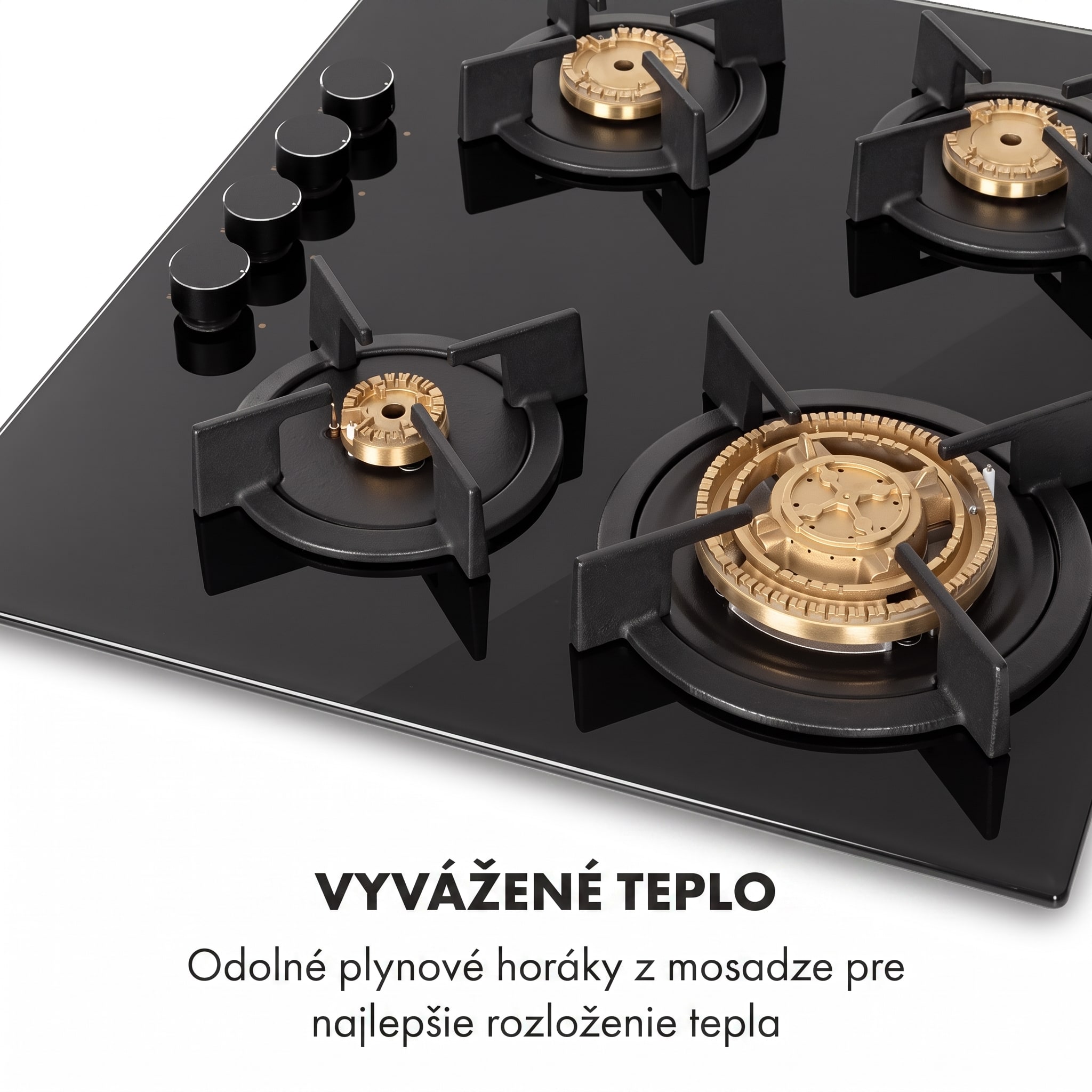 Klarstein Goldflame 4 plynová varná doska 4 horáky mosadzný horák čierna sklokeramika – Obrázok 2