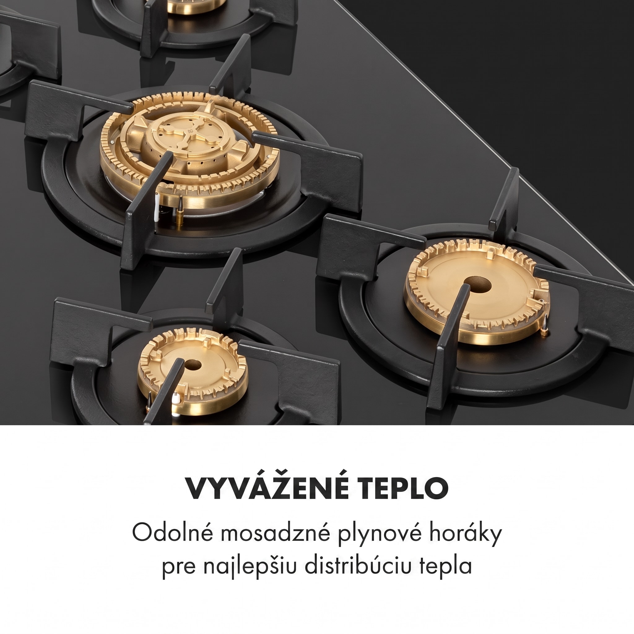 Klarstein Goldflame 5 plynová varná doska 5 horákov mosadzné horáky čierna sklokeramika – Obrázok 2
