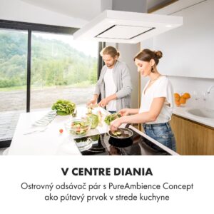 Klarstein Valeria, digestor, 90 cm, ostrovčekový, 642 m³/h, dotykový panel, LED, sklo, nehrdzavejúca oceľ, biely