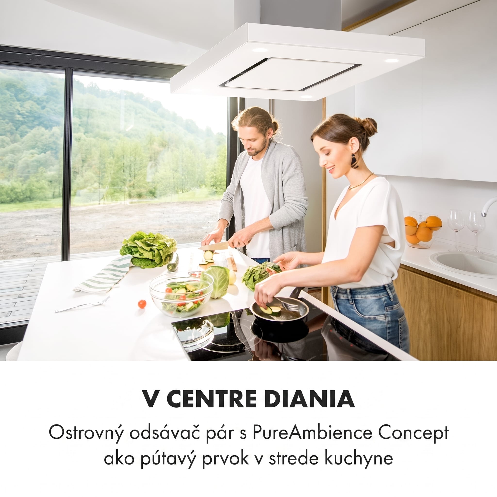 Klarstein Valeria, digestor, 90 cm, ostrovčekový, 642 m³/h, dotykový panel, LED, sklo, nehrdzavejúca oceľ, biely