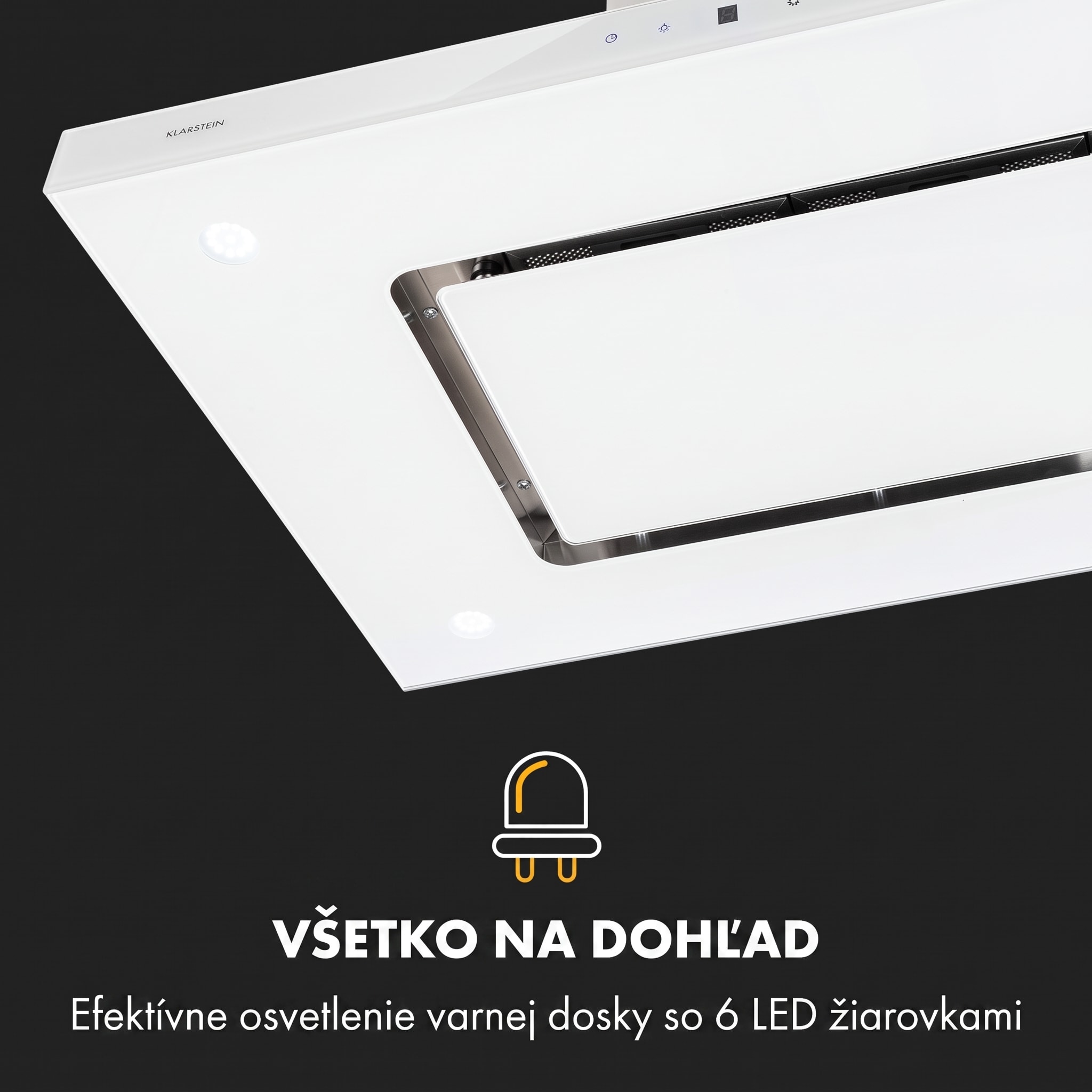 Klarstein Valeria, digestor, 90 cm, ostrovčekový, 642 m³/h, dotykový panel, LED, sklo, nehrdzavejúca oceľ, biely – Obrázok 2