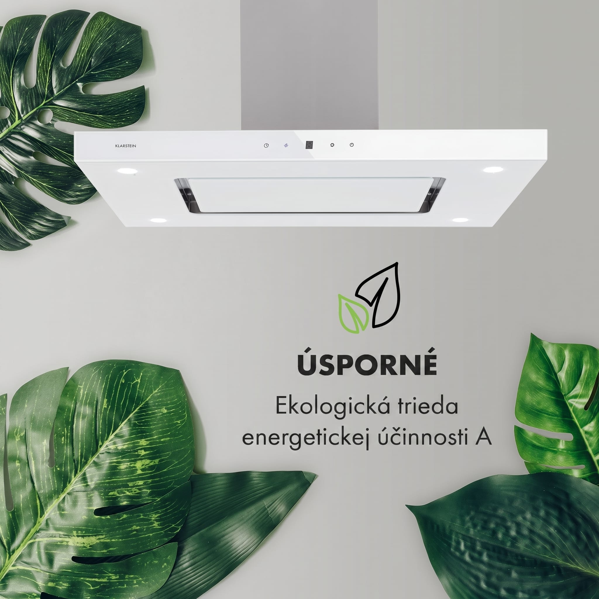 Klarstein Valeria, digestor, 90 cm, ostrovčekový, 642 m³/h, dotykový panel, LED, sklo, nehrdzavejúca oceľ, biely – Obrázok 4