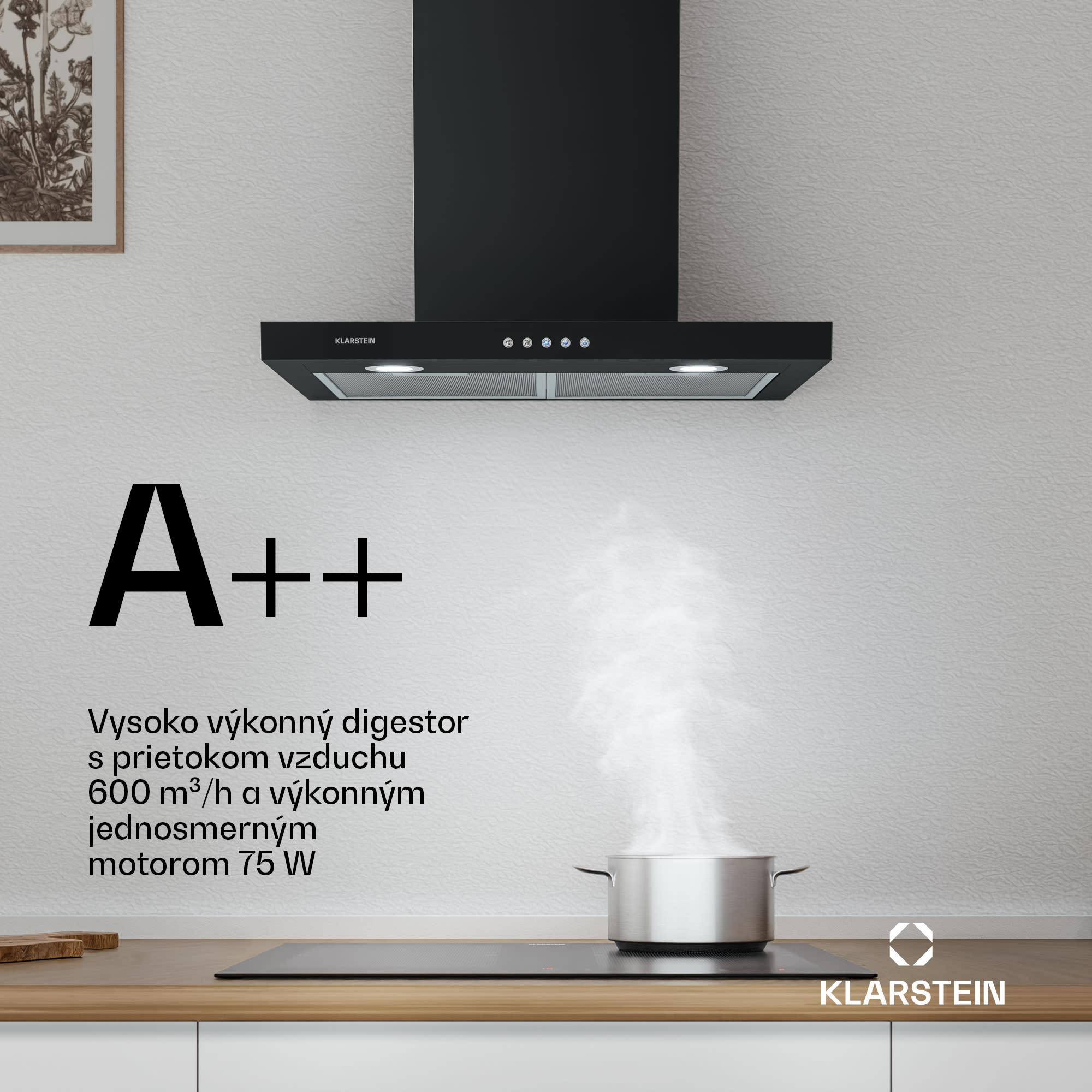 Klarstein Limelight, digestor, 60 cm, nástenný, 640 m³/h, čierny