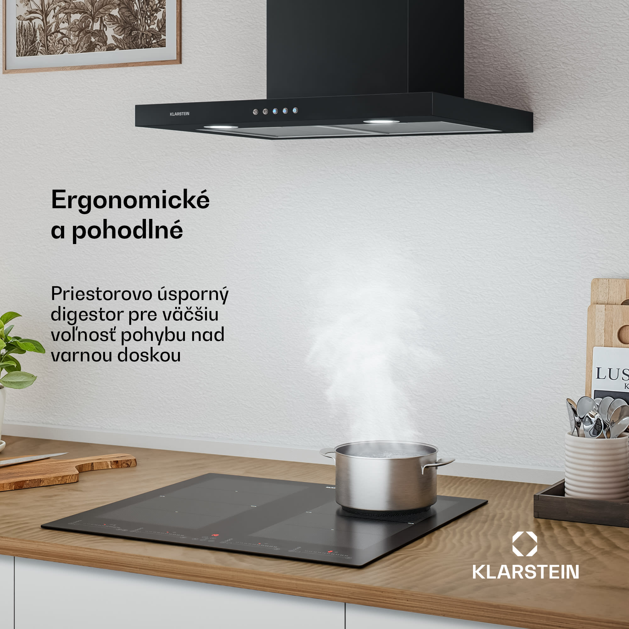Klarstein Limelight, digestor, 60 cm, nástenný, 640 m³/h, čierny – Obrázok 2