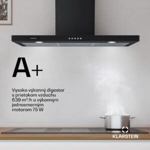 Klarstein Limelight, digestor, 90 cm, nástenný, 640 m³/h, čierny