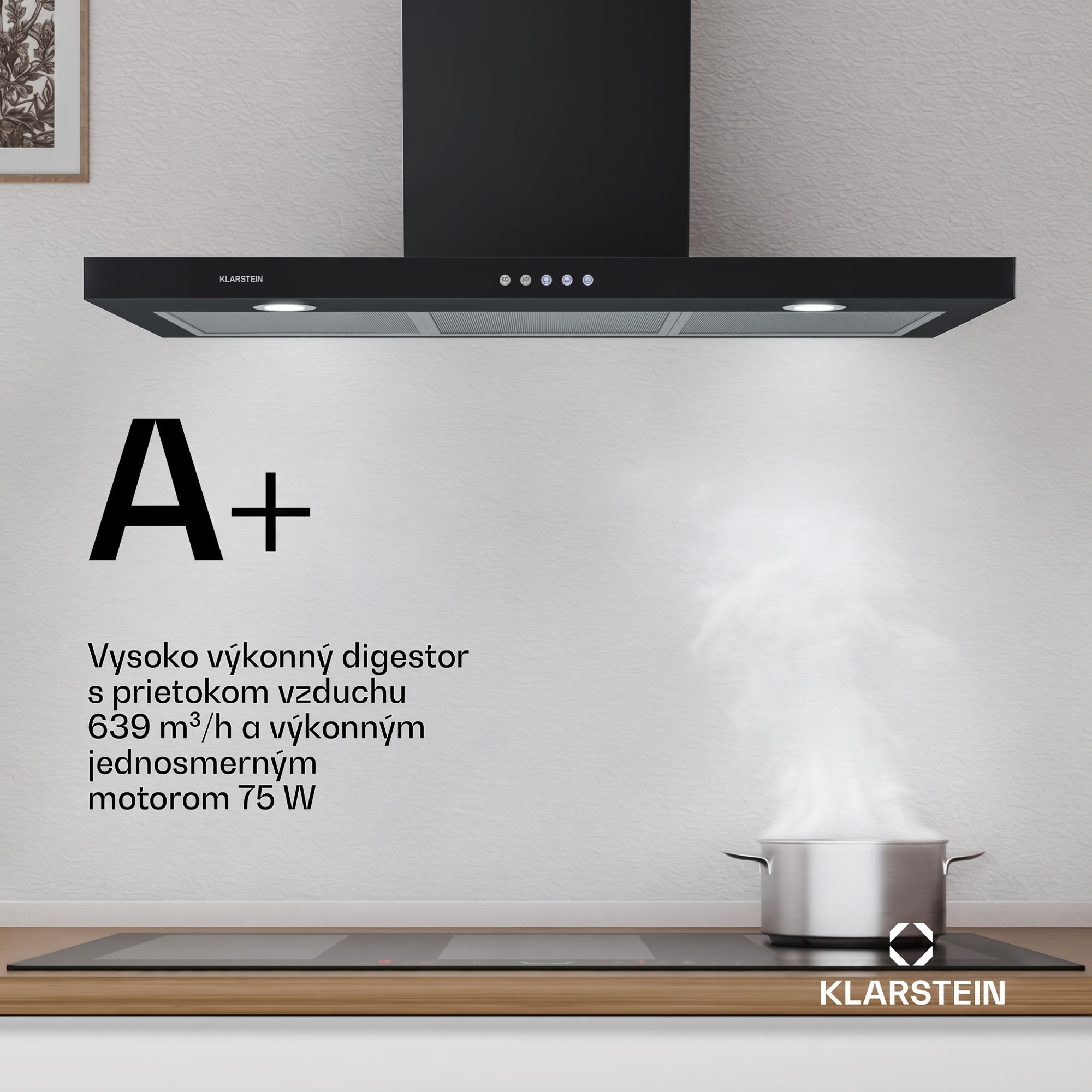 Klarstein Limelight, digestor, 90 cm, nástenný, 640 m³/h, čierny