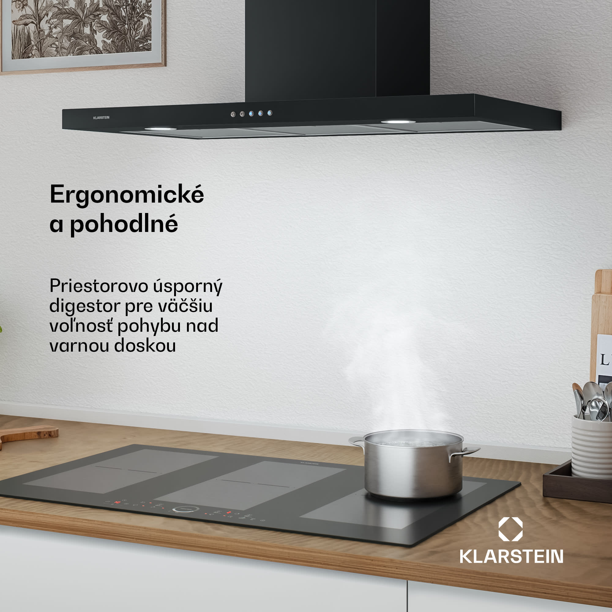 Klarstein Limelight, digestor, 90 cm, nástenný, 640 m³/h, čierny – Obrázok 2