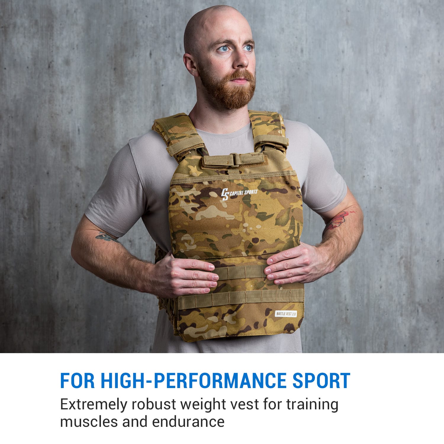 Capital Sports Battlevest 2.0, záťažová vesta, 2 x 2 závažia 5,75 (2,6) & 8,75 lbs (4,0 kg), camo