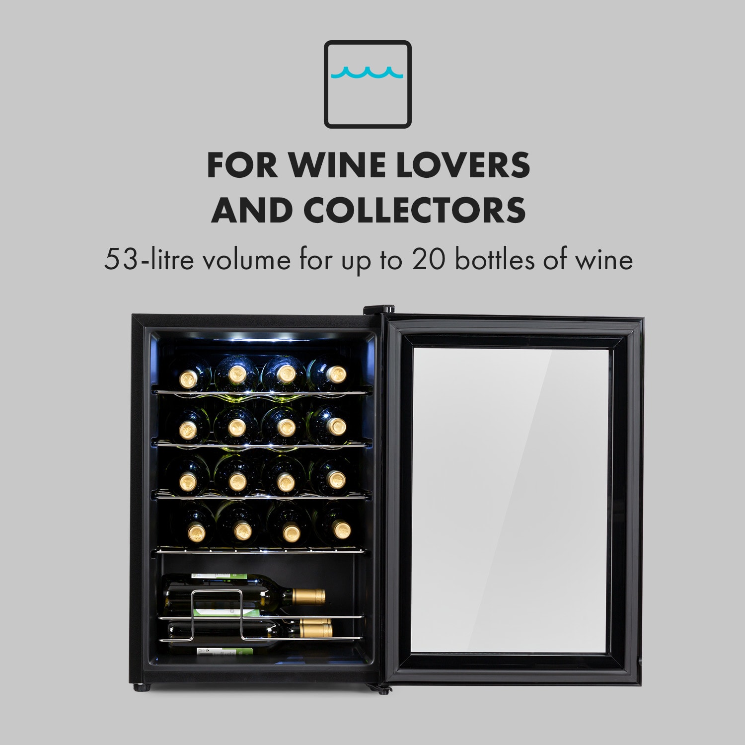 Klarstein Shiraz 20 Uno, vinotéka, 53 l, 20 fliaš, 5-18°C, dotykový ovládací panel – Obrázok 2