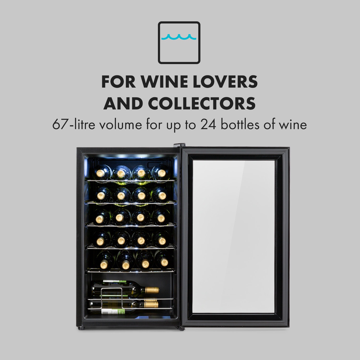 Klarstein Shiraz 24 Uno, vinotéka, 63 l, 24 fliaš, 5-18°C, dotykový ovládací panel – Obrázok 2