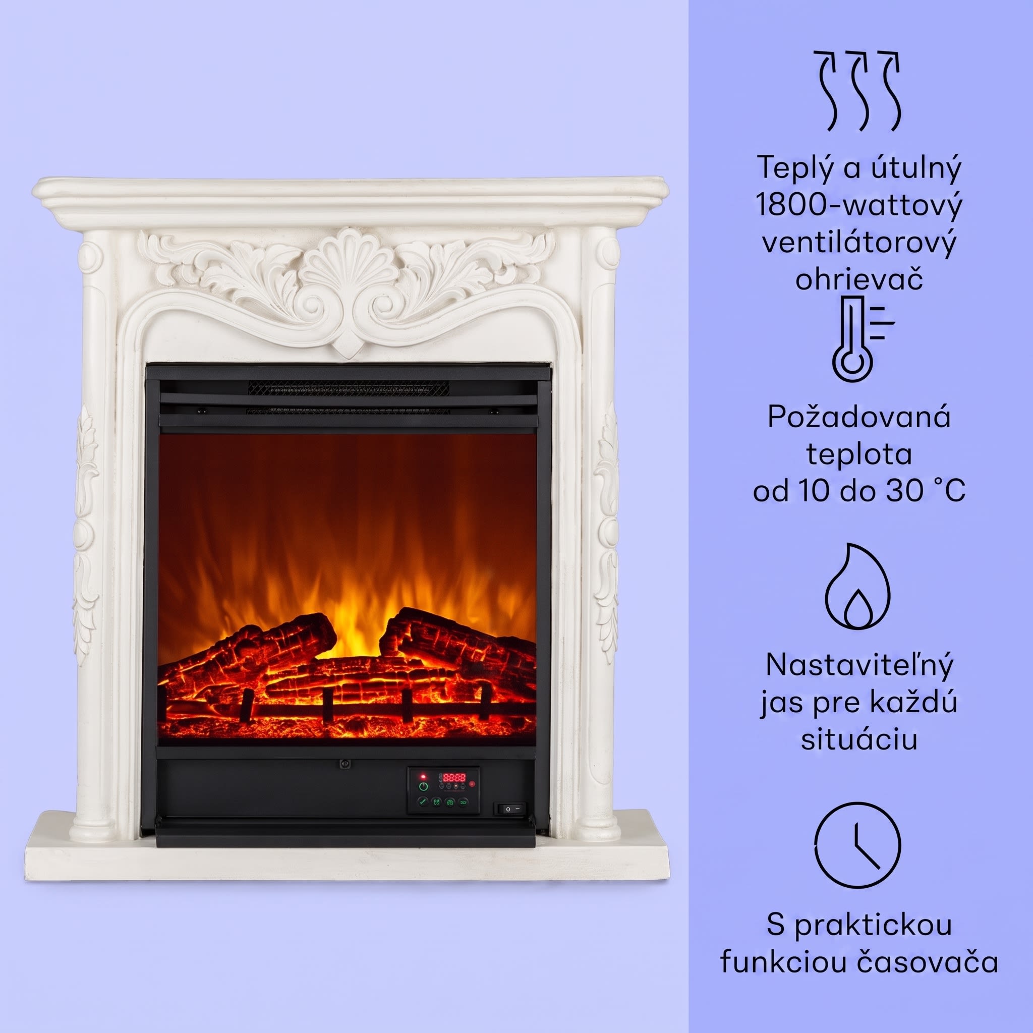 Klarstein Etna Pozzolana, elektrický krb, 1800 W, týždenný časovač, diaľkové ovládanie, biely – Obrázok 2