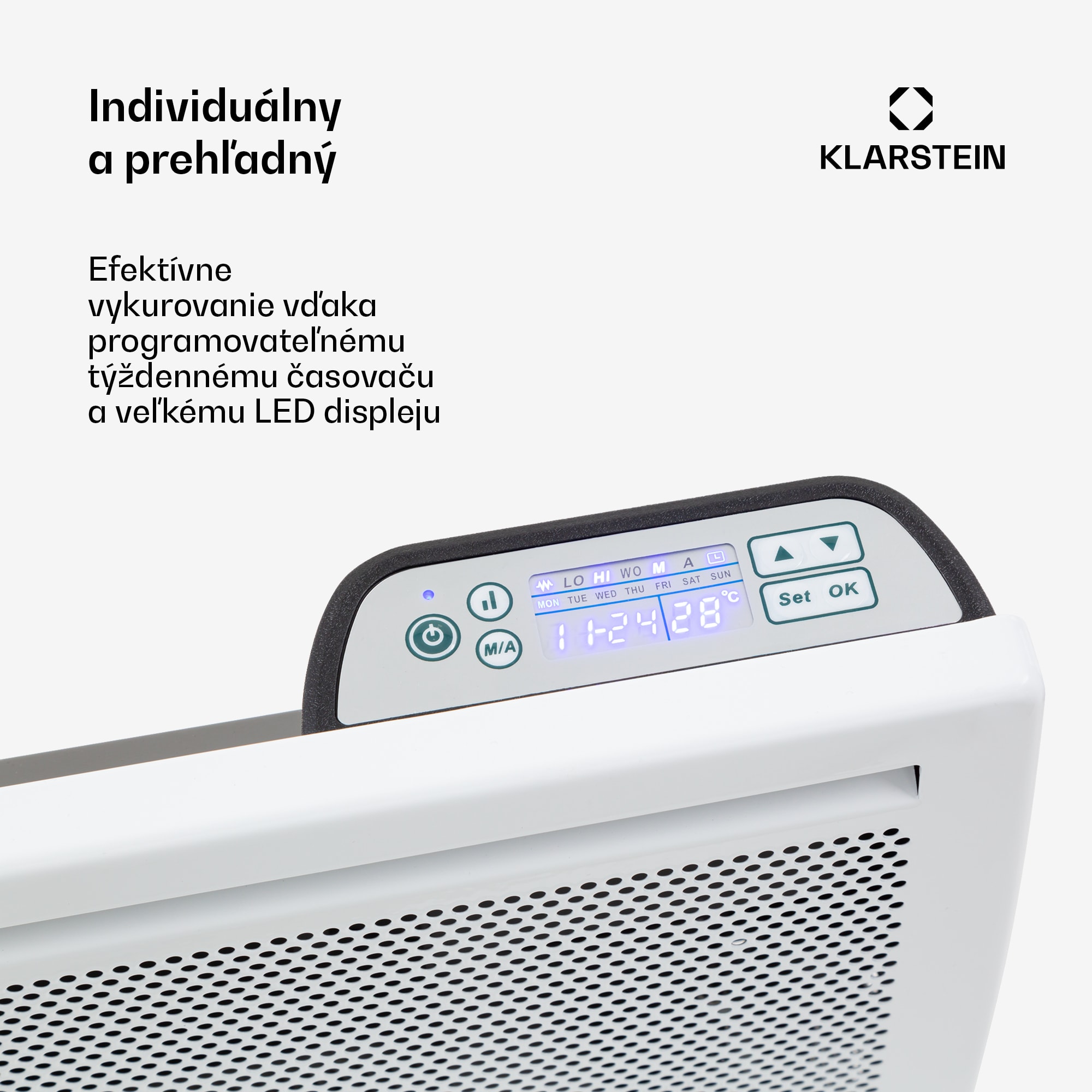 Klarstein Hot Spot Slimcurve Double Wave, konvektor, ohrievač 2 v 1, 1000 W, týždenný časovač, biely – Obrázok 4