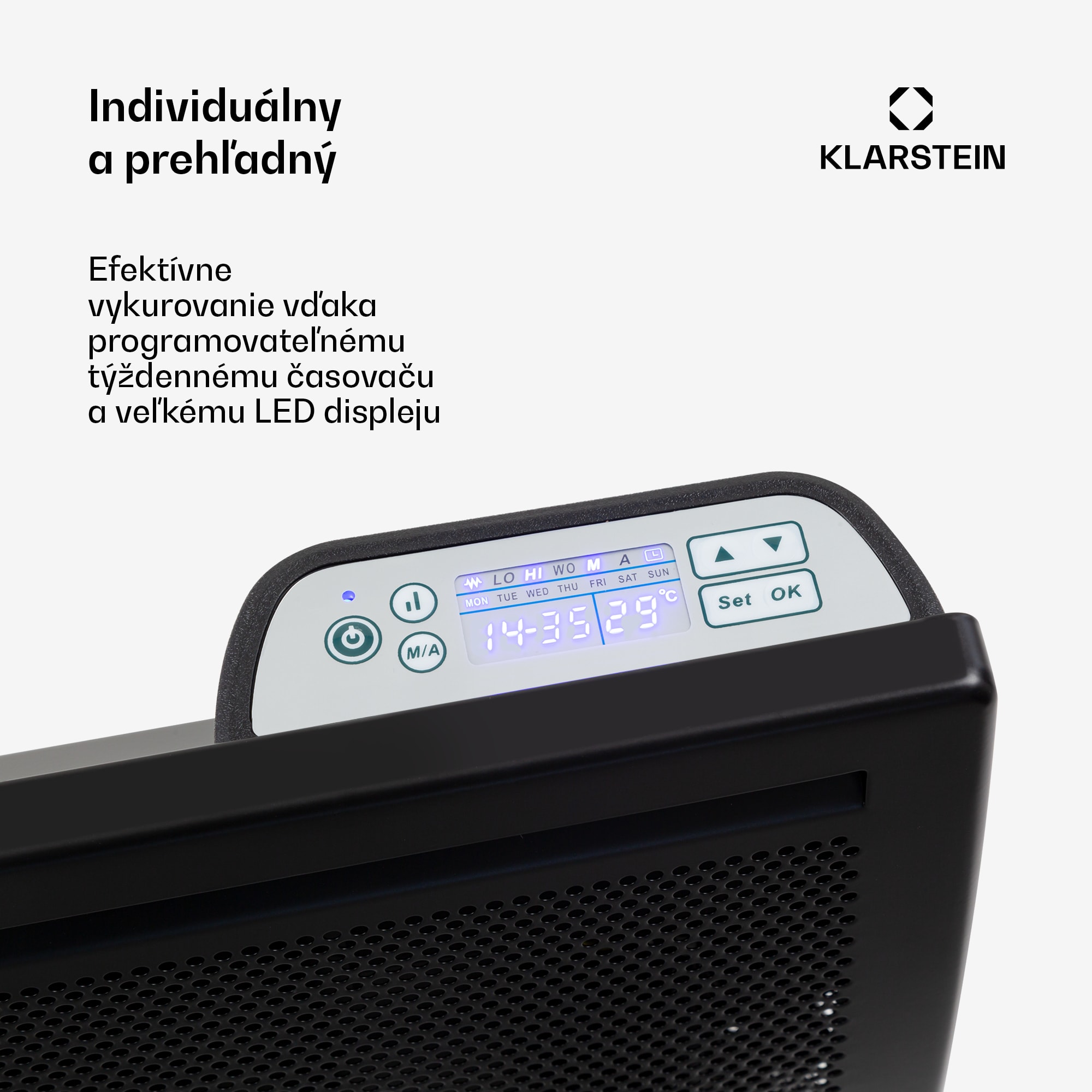 Klarstein Hot Spot Slimcurve Double Wave, konvektor, ohrievač 2 v 1, 2000 W, týždenný časovač, čierny – Obrázok 4