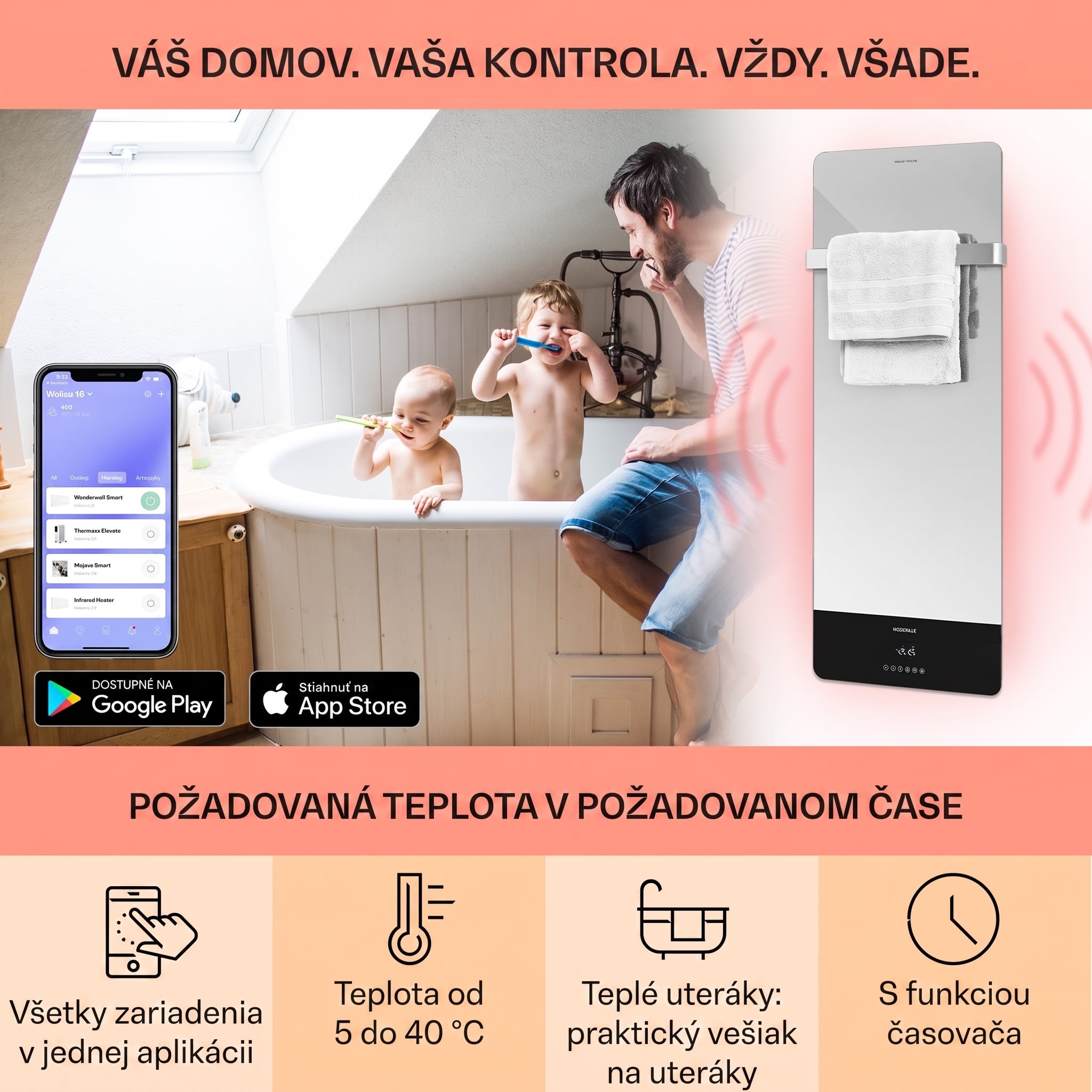 Klarstein Hot Spot Crystal Reflect Smart, infračervený ohrievač, 850 W, aplikácia, časovač, zrkadlo – Obrázok 2