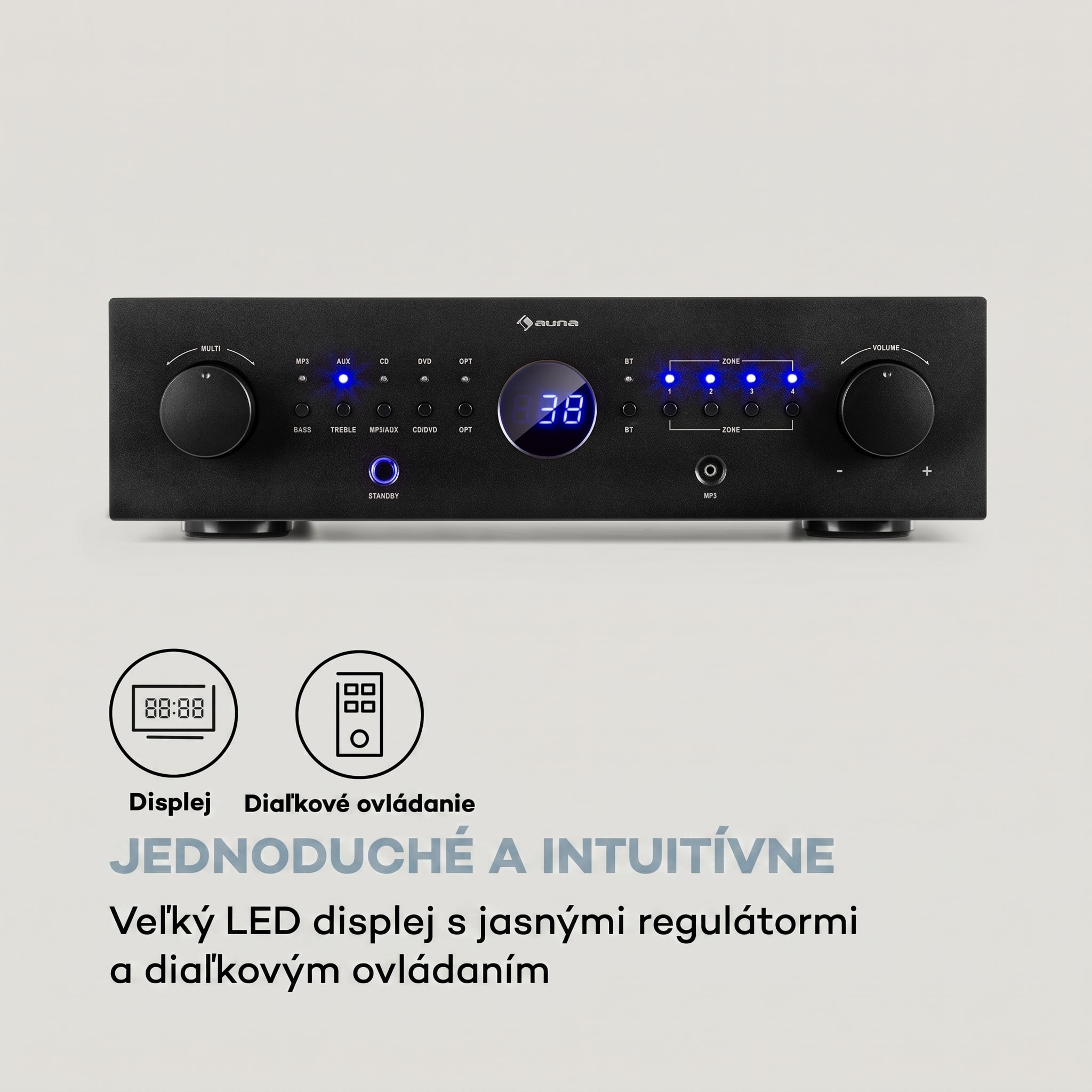 Auna AMP-CD950 DG, digitálny viackanálový zosilňovač, 8 x 100 W, BT, opt. vstup, diaľkový ovládač – Obrázok 4