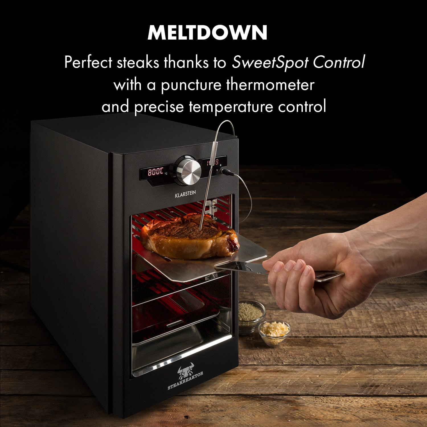 Klarstein Steakreaktor Core, vysokoteplotný gril, 2100 W, 800 °C, zapichovací teplomer – Obrázok 3