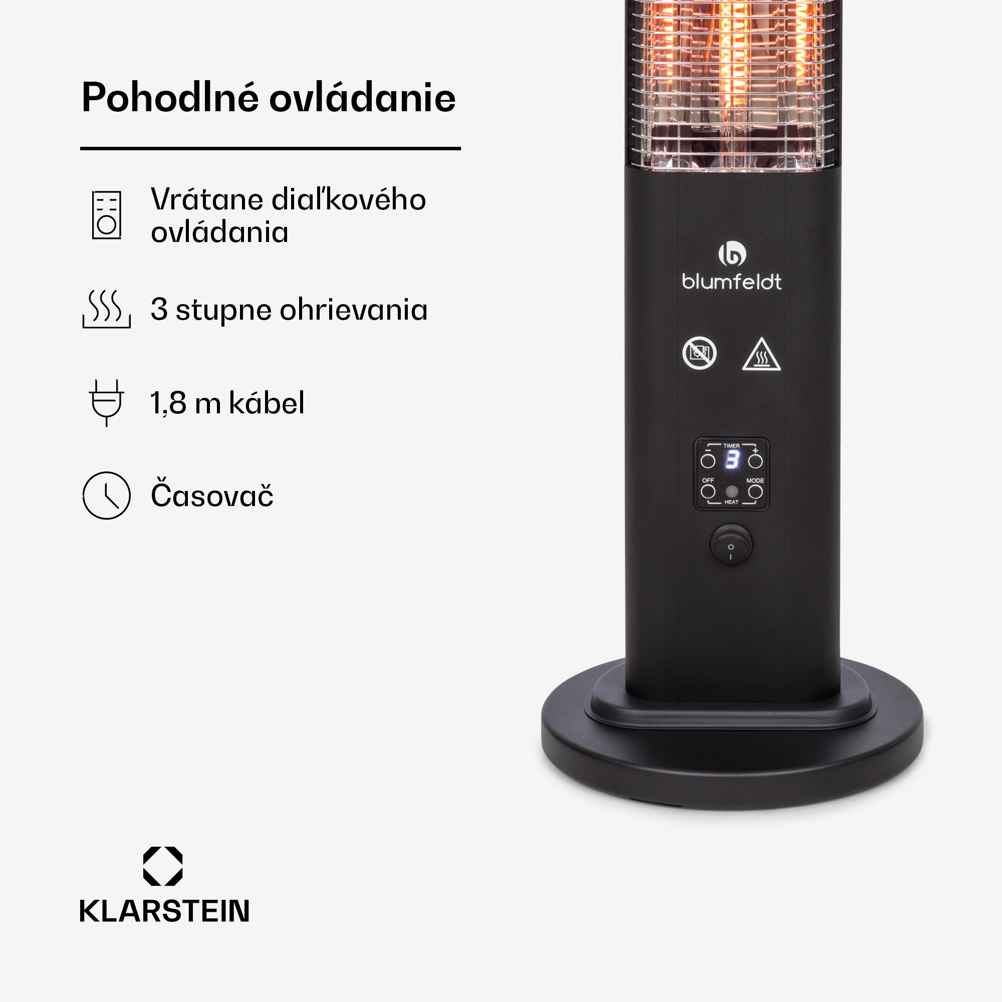 Blumfeldt Heat Guru Plus, vonkajší sálavý ohrievač, 1200 W, 3 nastavenia ohrevu, diaľkové ovládanie – Obrázok 3