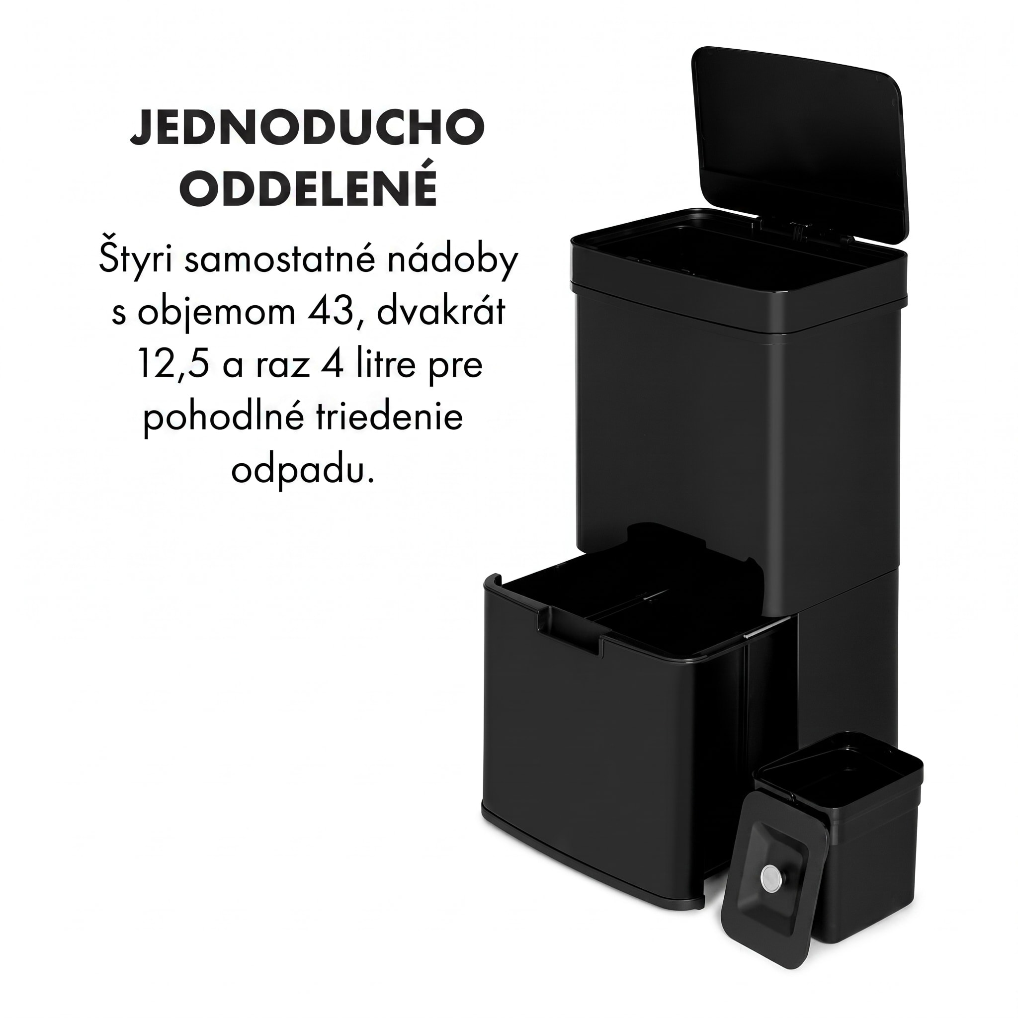 Klarstein Touchless Black Stainless Steel, odpadkový kôš, senzor, 72 l, čierny – Obrázok 2