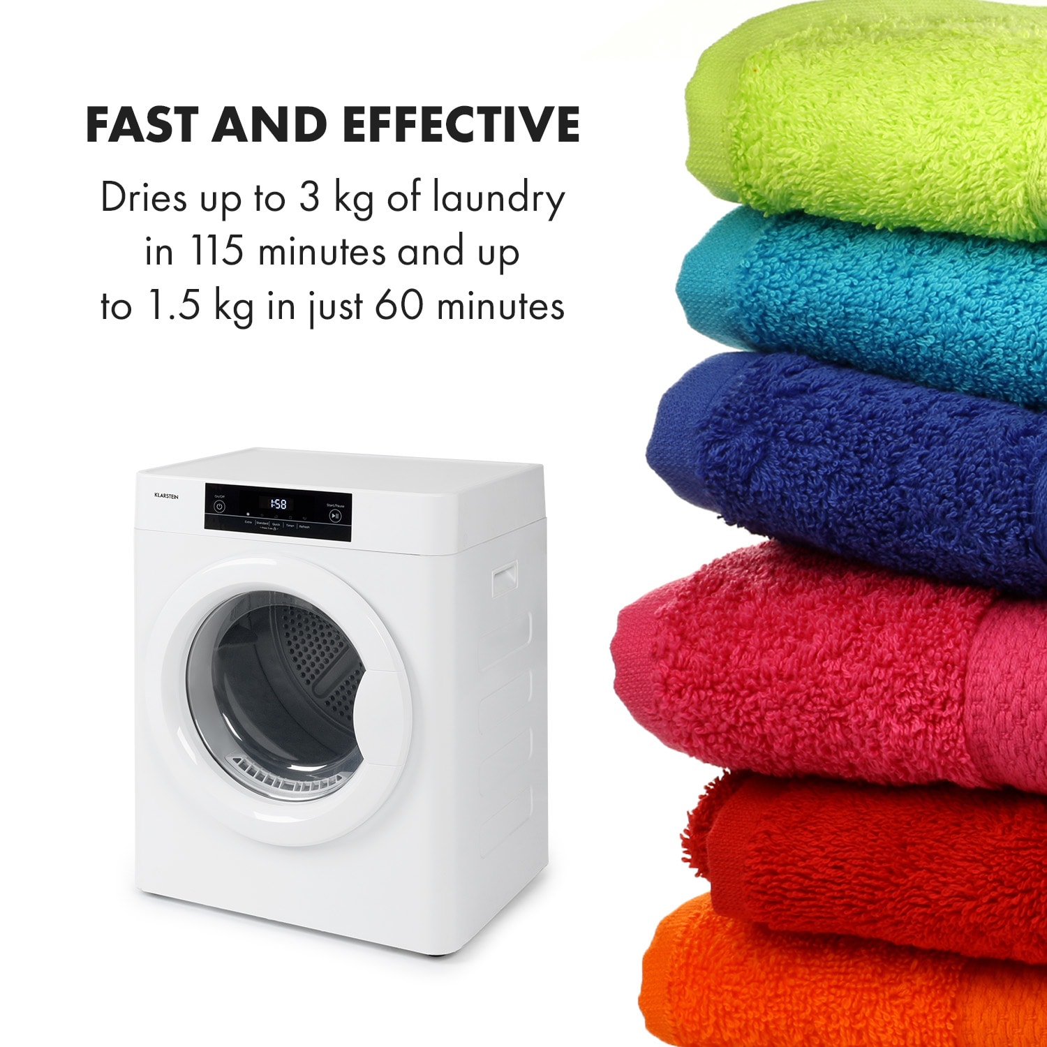 Klarstein Ultradry, sušička bielizne, ventilačná sušička, 1250 W, EEK C, 3 kg – Obrázok 3