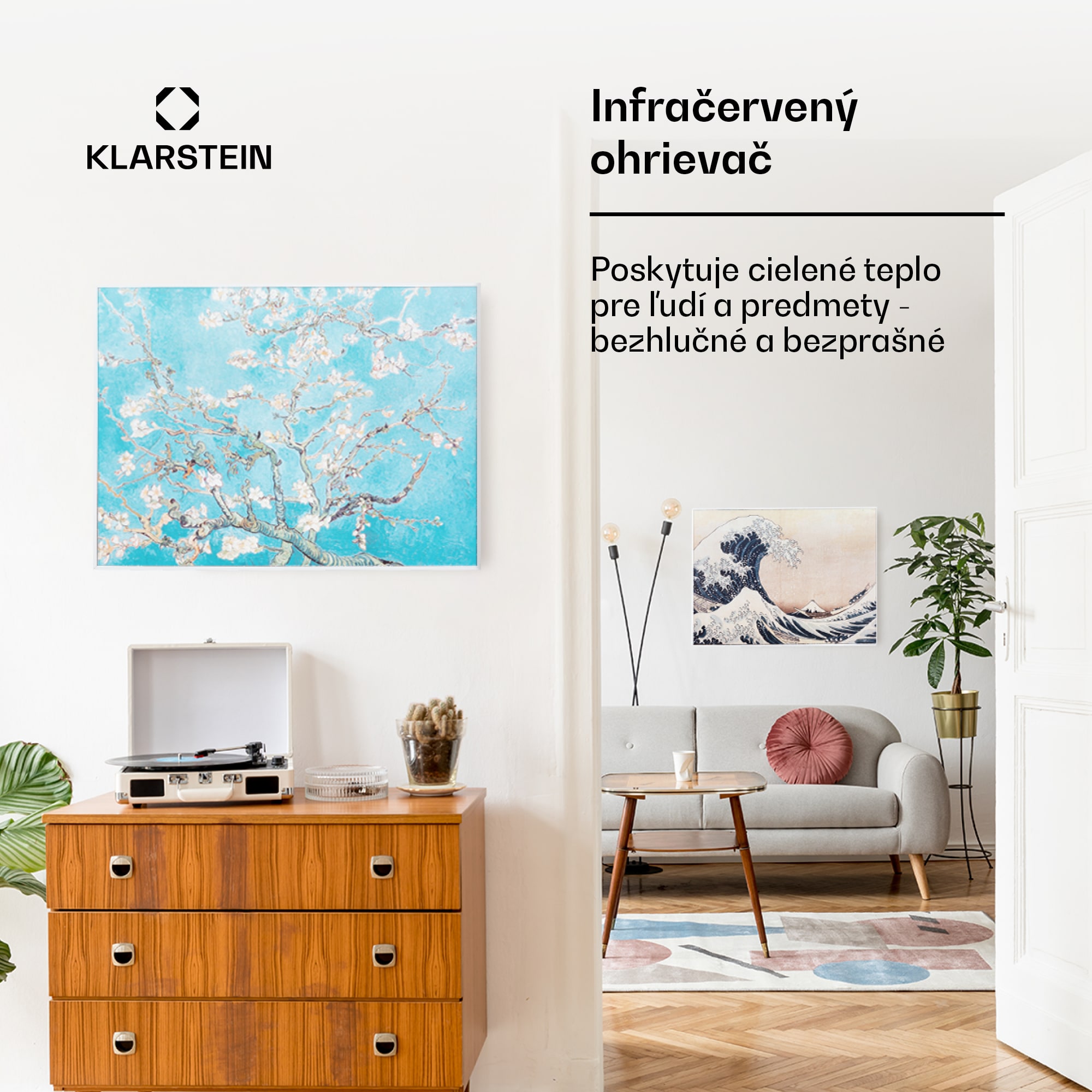 Klarstein Wonderwall Air Art Smart, infračervený ohrievač, 80 x 60 cm, 500 W, kvety – Obrázok 3