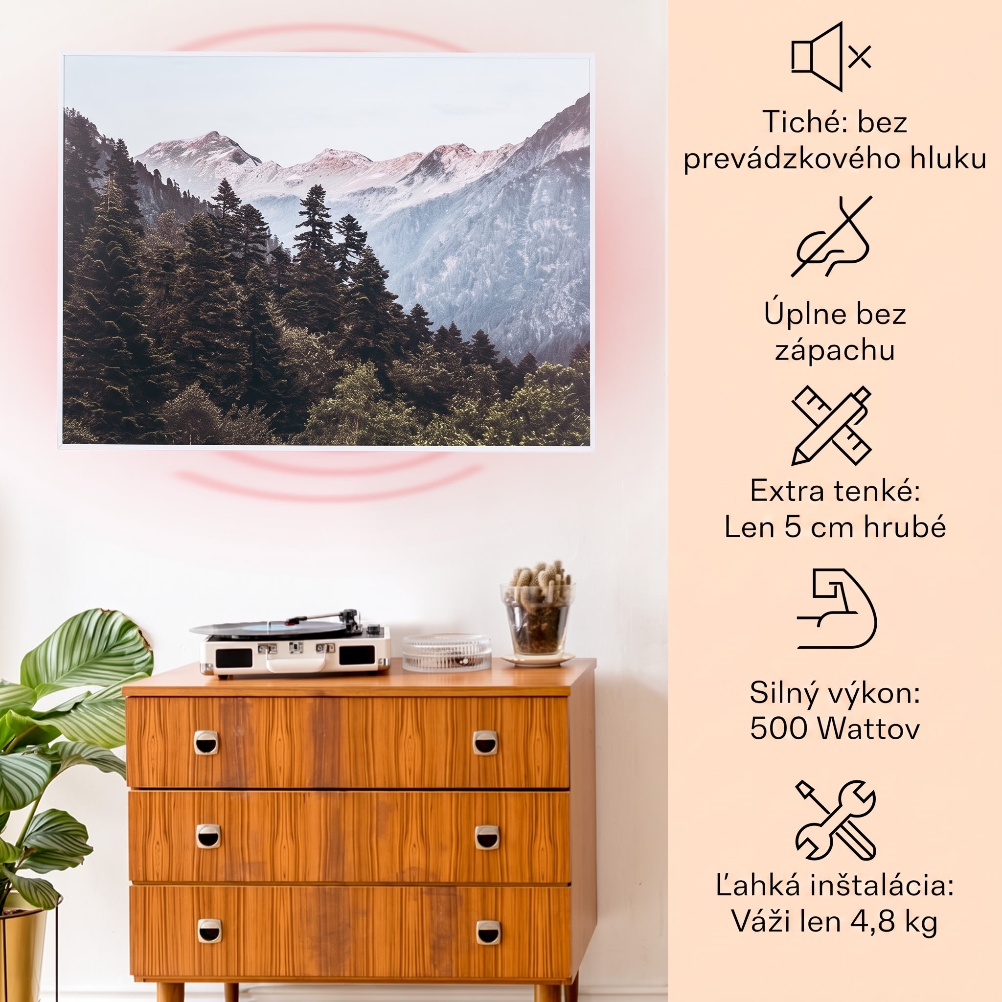 Klarstein Wonderwall Air Art Smart, infračervený ohrievač, 80 x 60 cm, 500 W, nástenná inštalácia, hora