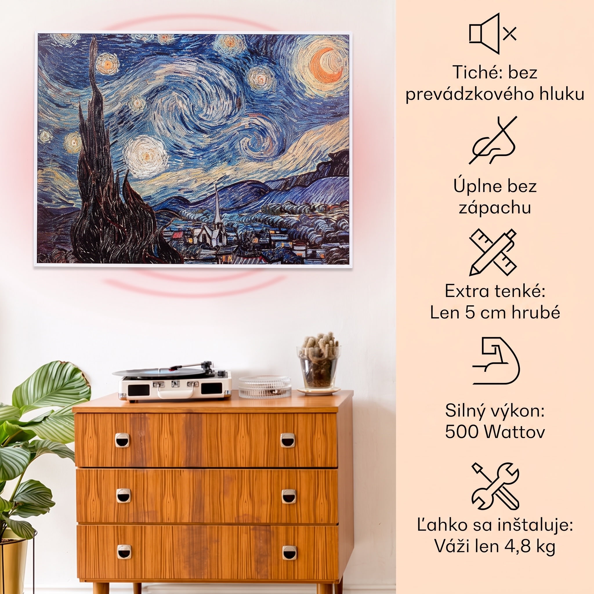Klarstein Wonderwall Air Art Smart, infračervený ohrievač, 80 x 60 cm, 500 W, hviezdna noc