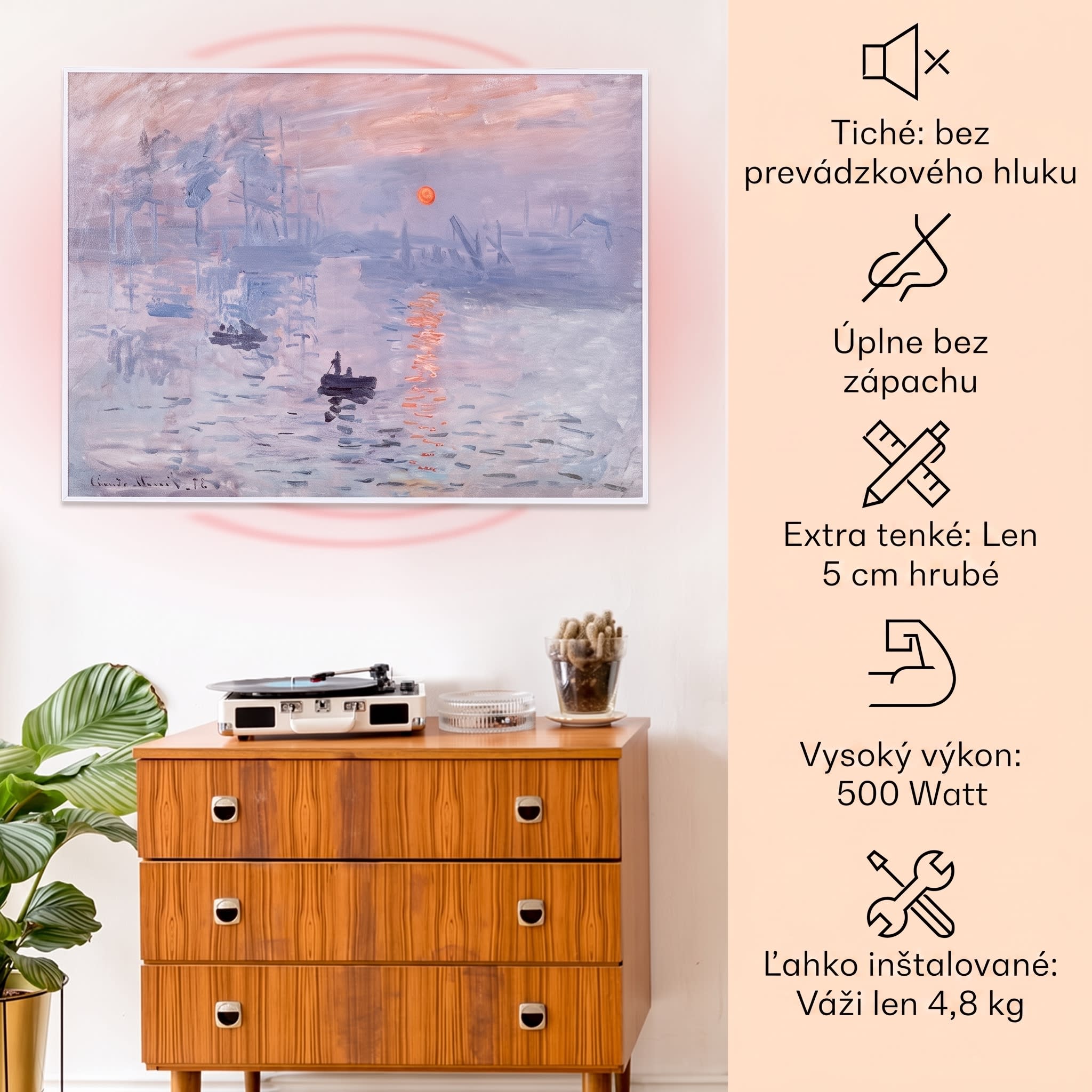 Klarstein Wonderwall Air Art Smart, infračervený ohrievač, 80 x 60 cm, 500 W, východ slnka