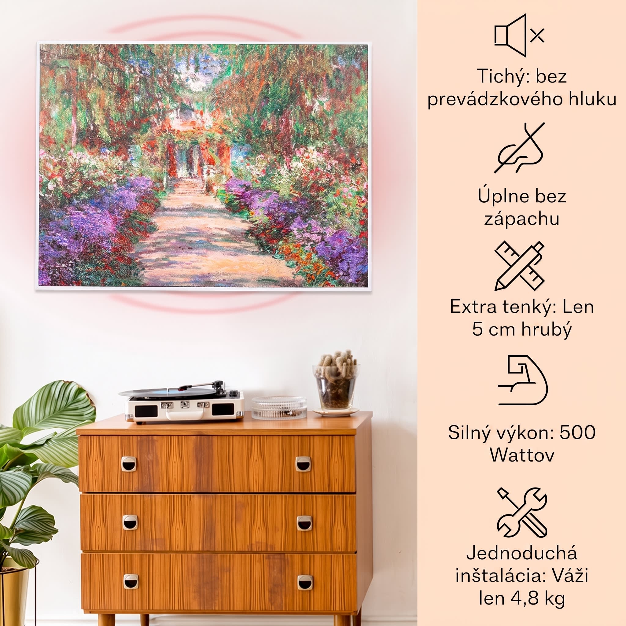 Klarstein Wonderwall Air Art Smart, infračervený ohrievač, 80 x 60 cm, 500 W, záhradná cesta