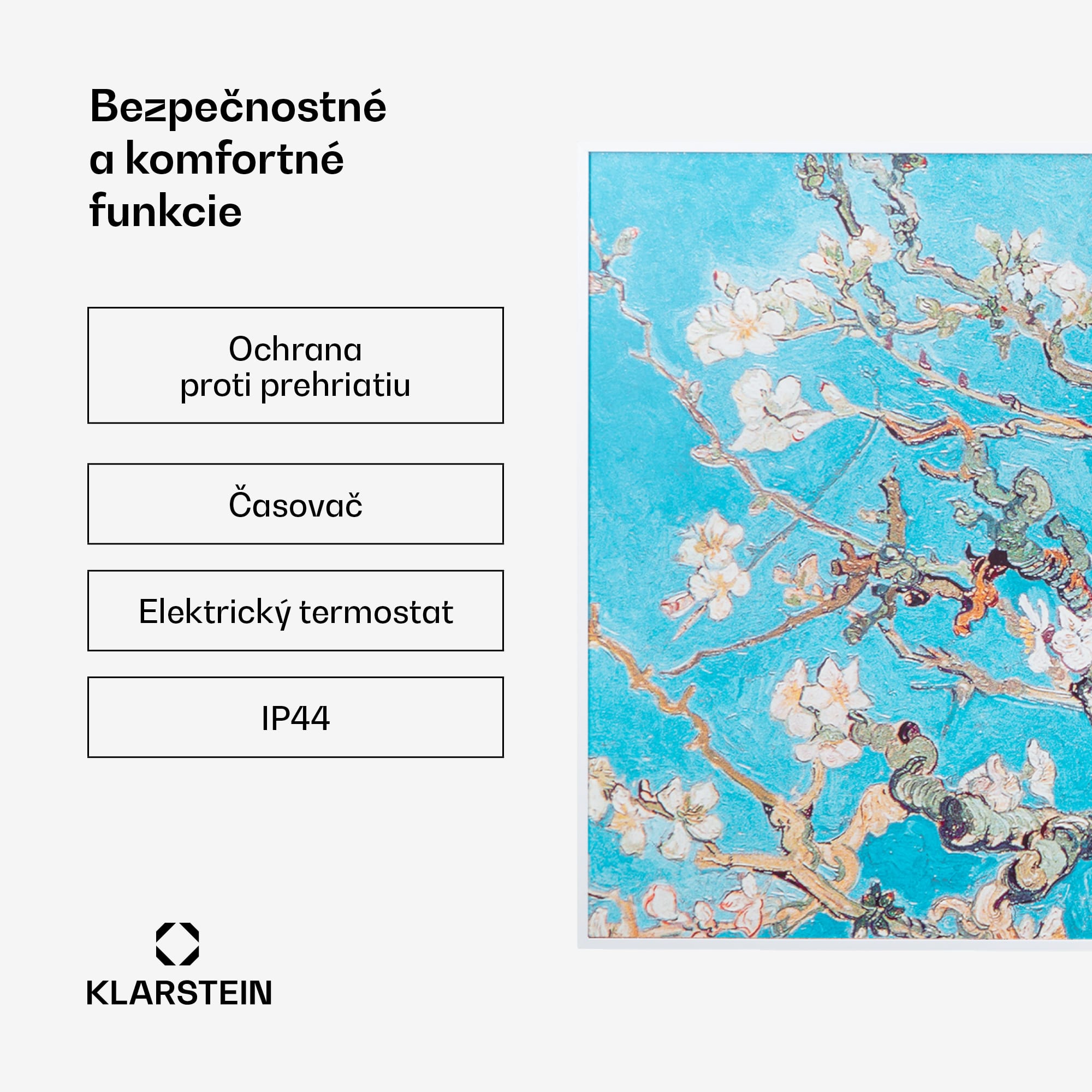 Klarstein Wonderwall Air Art Smart, infračervený ohrievač, 120 x 60 cm, 700 W, aplikácia, mandľový kvet – Obrázok 4